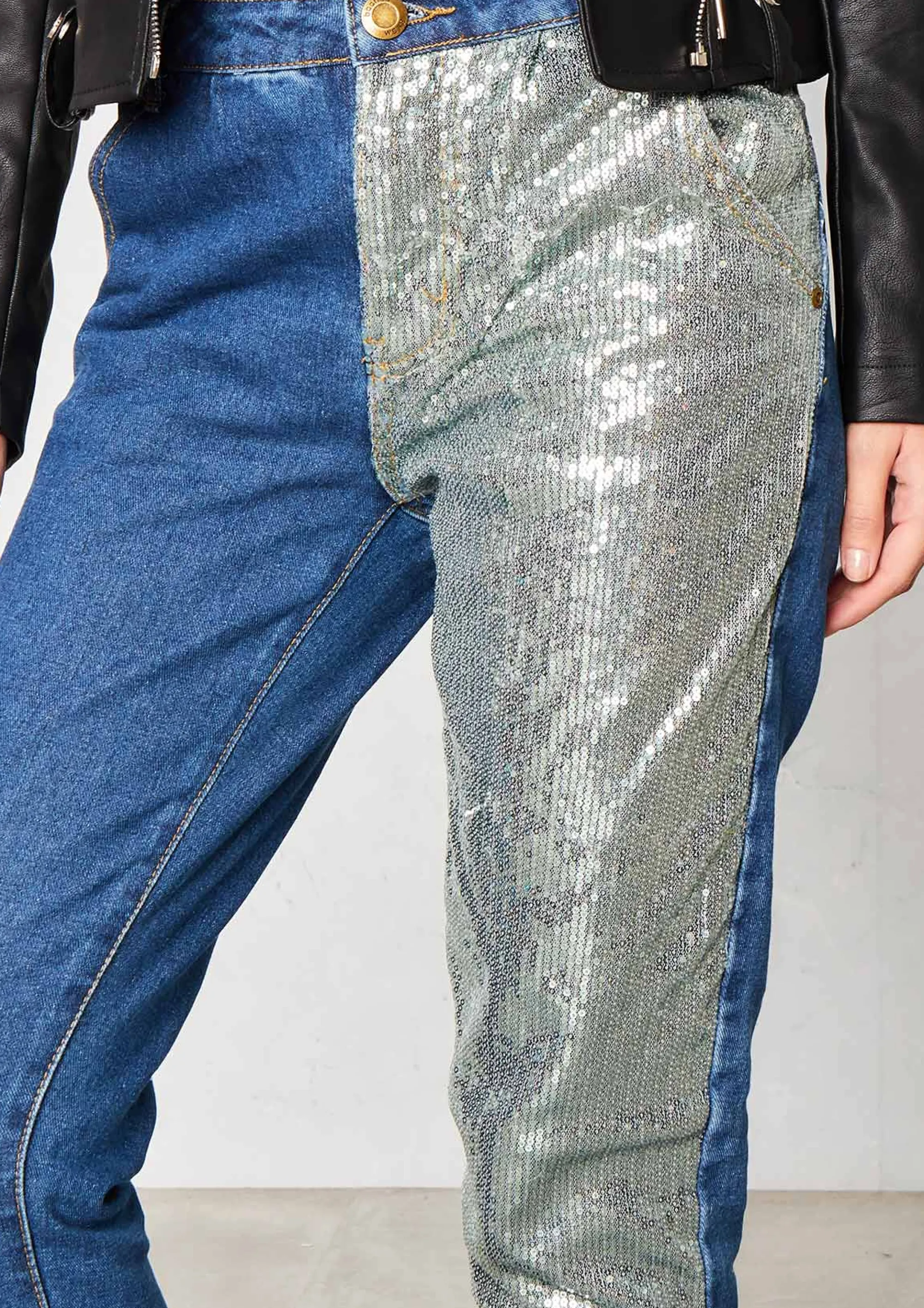 Missy Empire Evy Blue Denim Sequin Leg Jeans Best