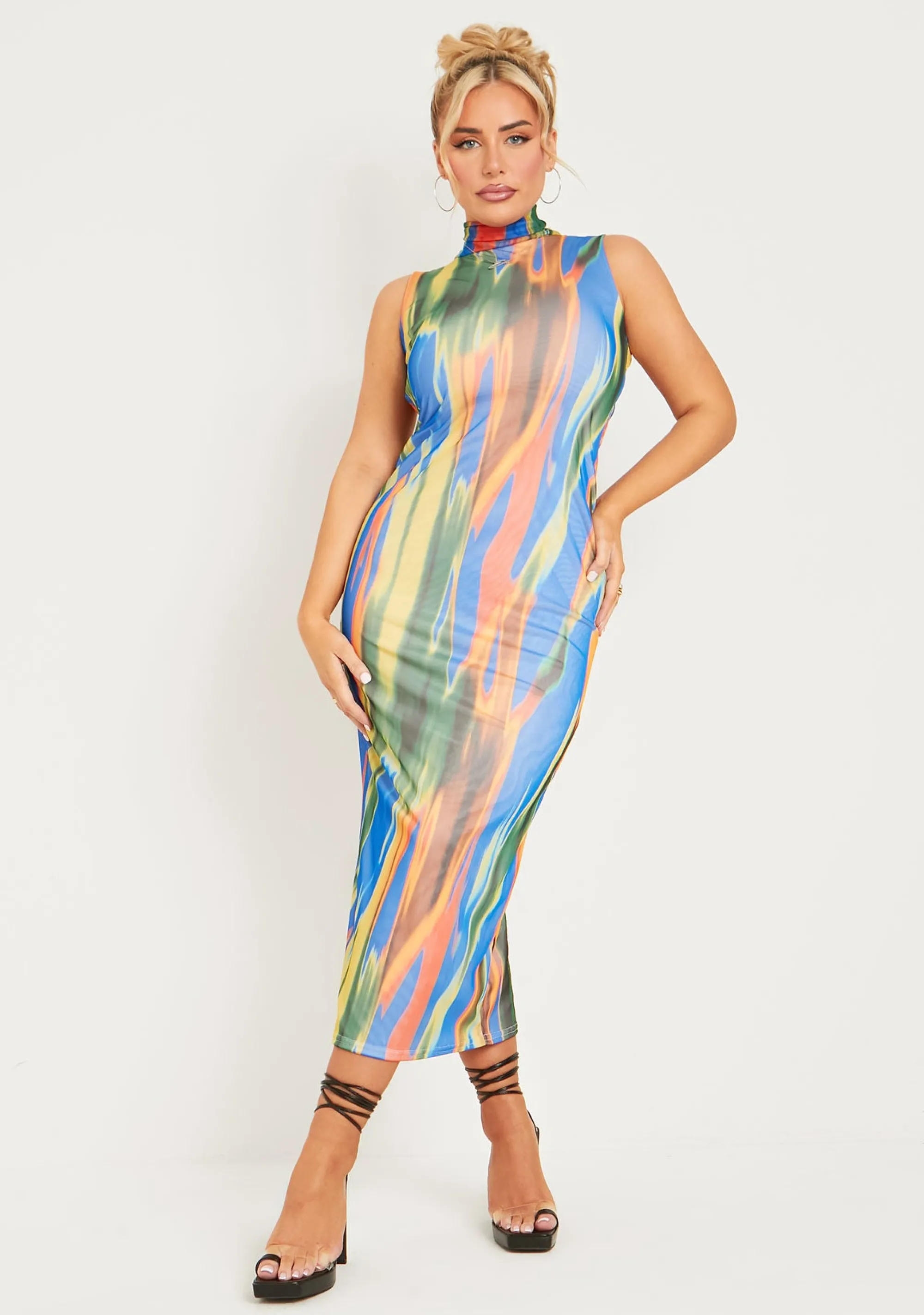 Missy Empire Fay Multi Print Mesh Overlay Midi Dress^Women Dresses