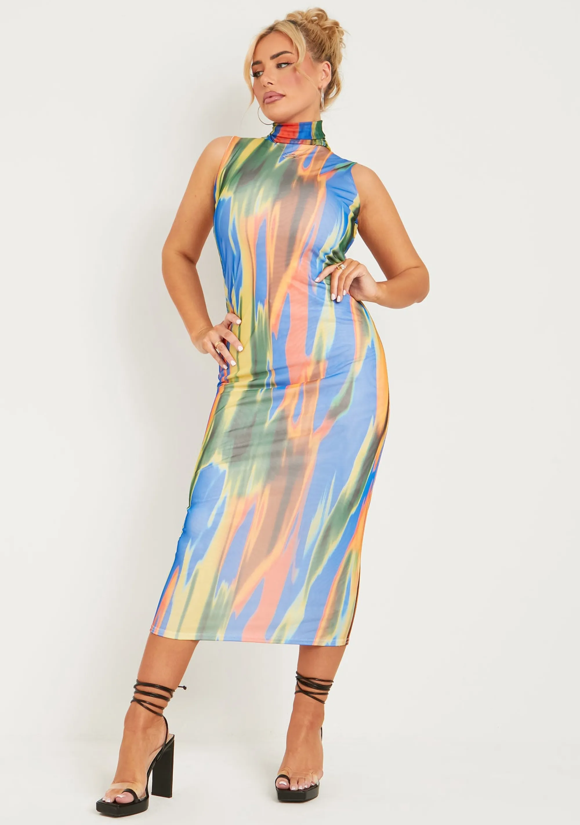 Missy Empire Fay Multi Print Mesh Overlay Midi Dress^Women Dresses