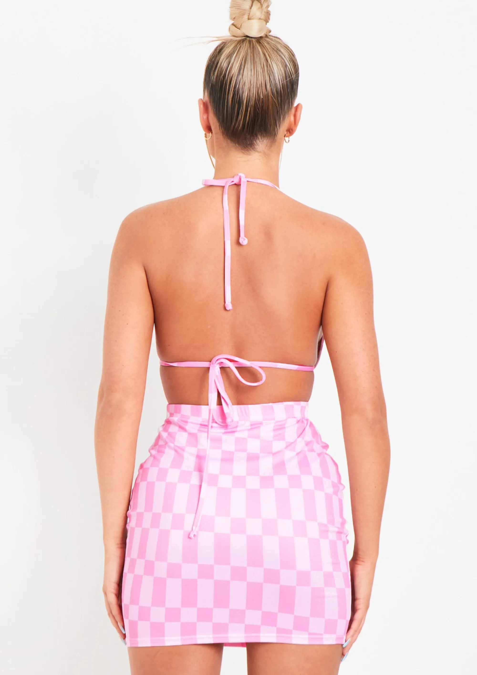 Missy Empire Felicity Pink Checkerboard Print Bikini Top Fashion