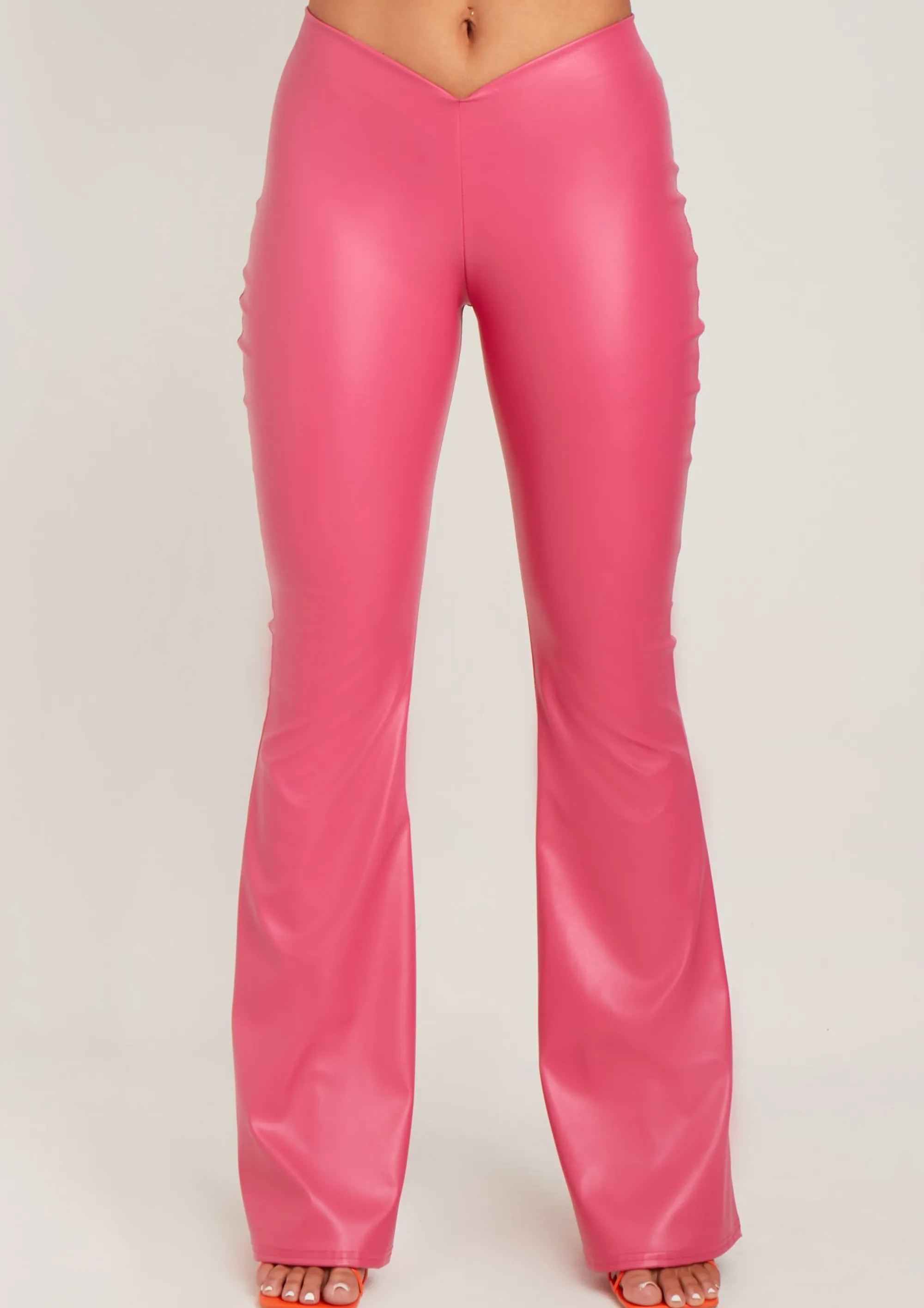 Missy Empire Felicity Pink Pu Flared Trousers^Women Trousers