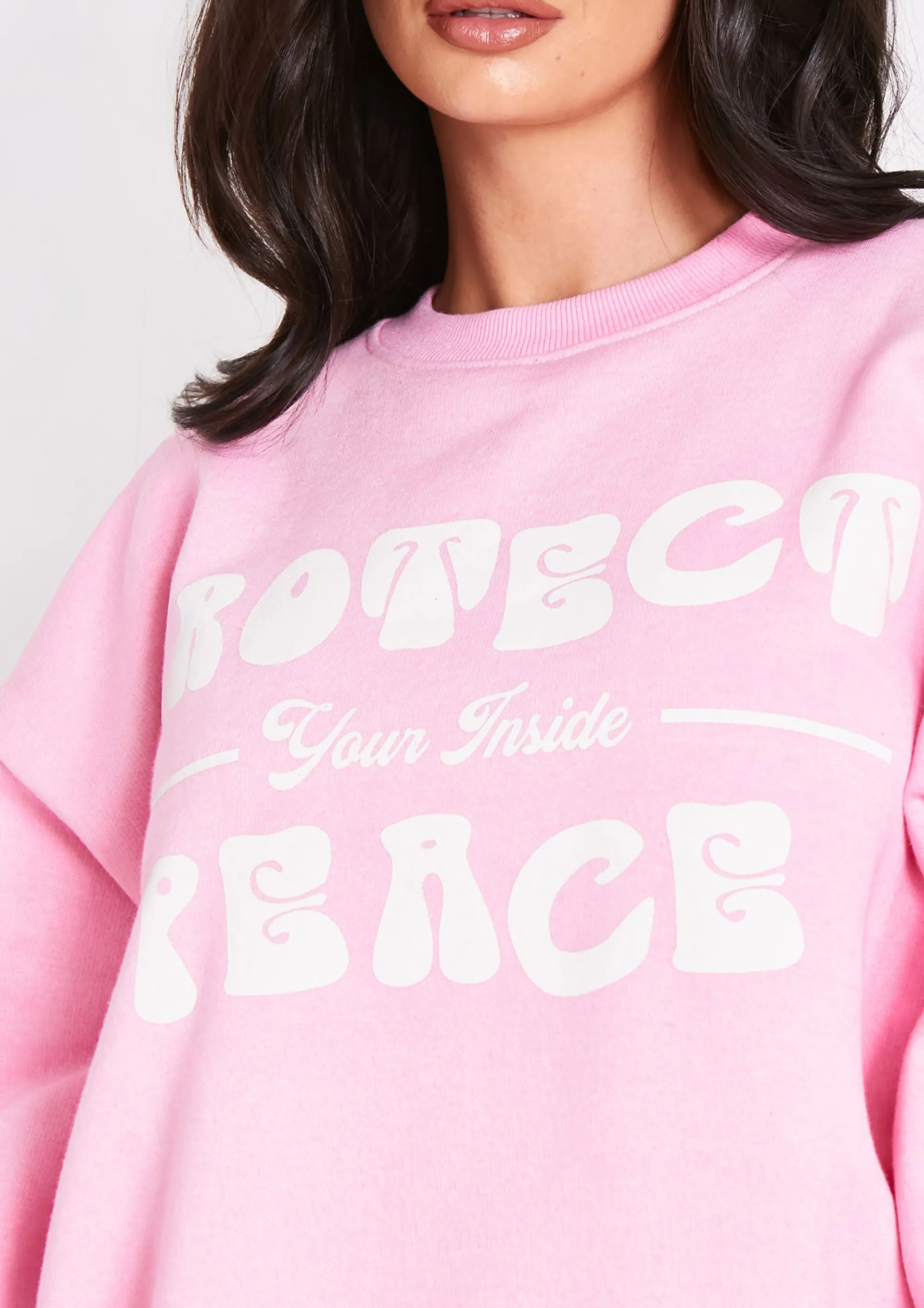 Missy Empire Fleur Pink Protect Your Peace Oversized Sweatshirt^Women Loungewear