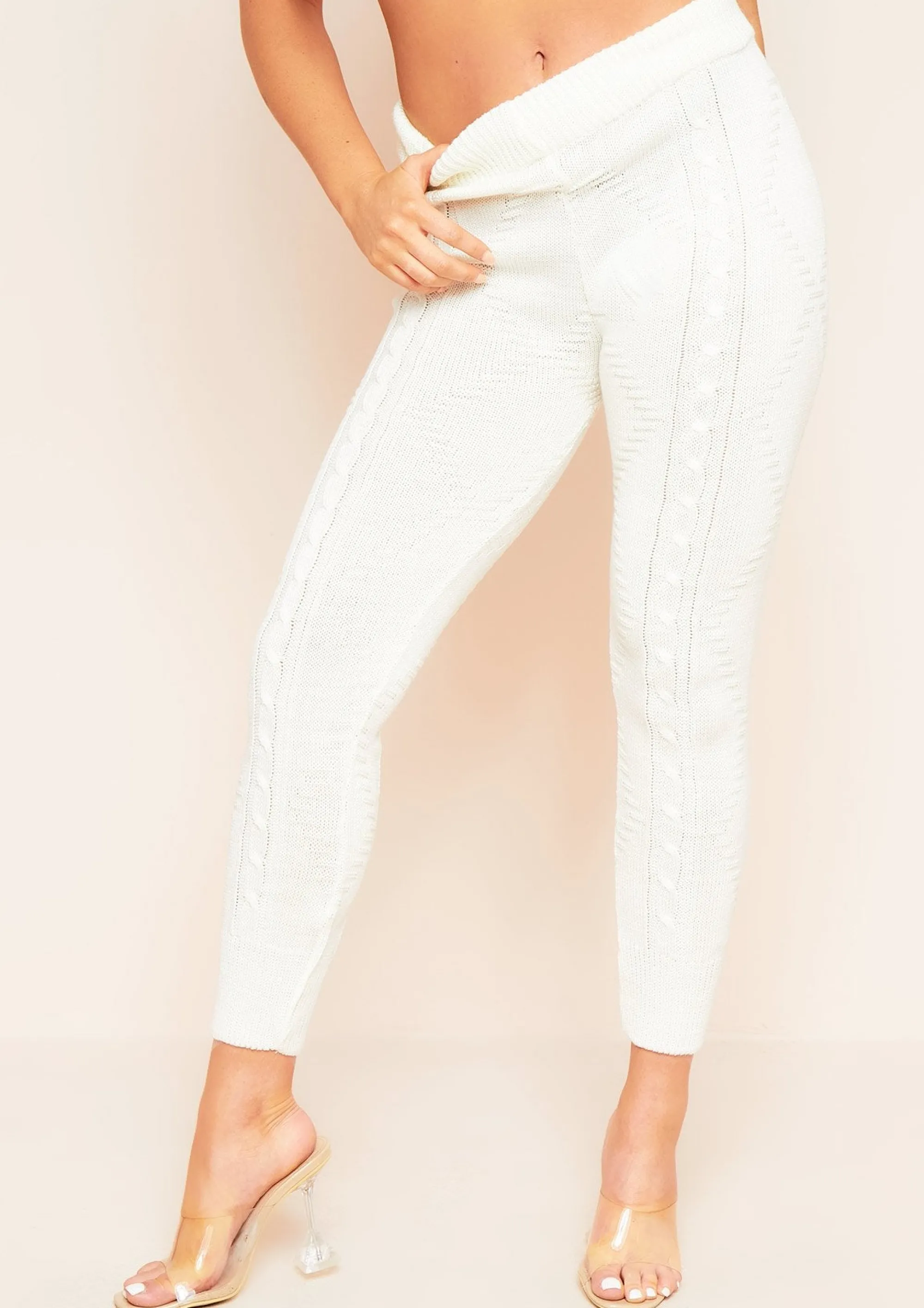 Missy Empire Flynn Cream Cable Knitted Ribbed Joggers Best Sale