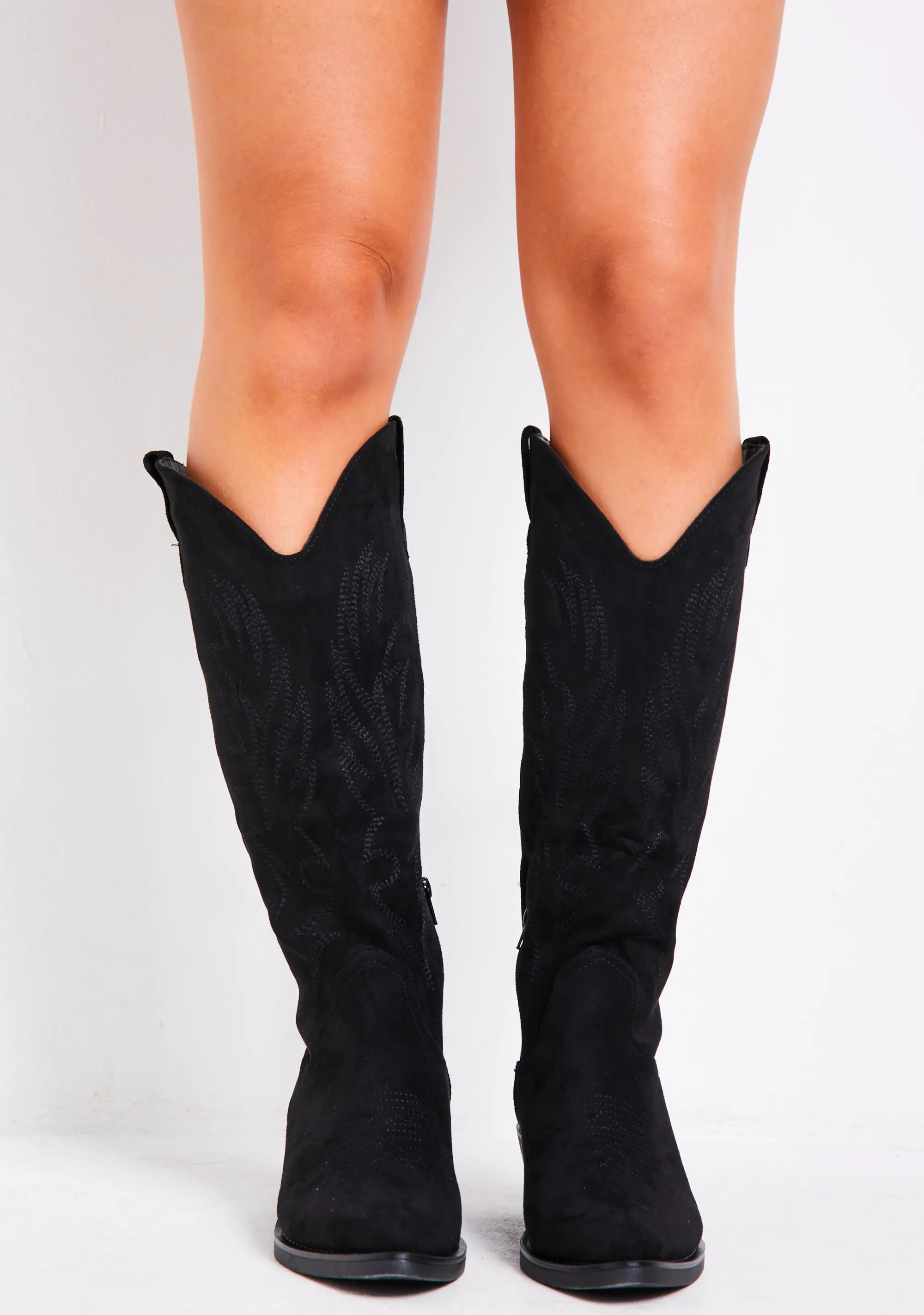 Missy Empire Gabby Black Suede Cowboy Boots^Women Boots