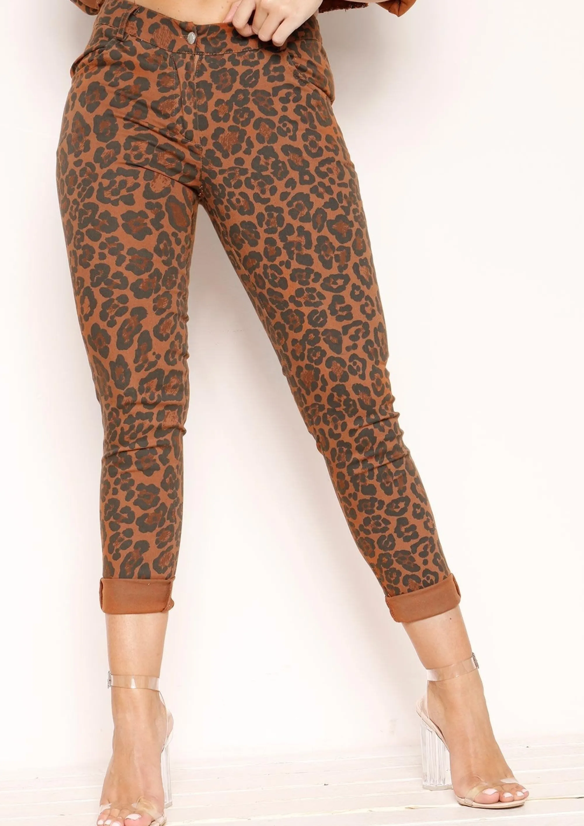 Missy Empire Geena Brown Leopard Print Jeans Outlet