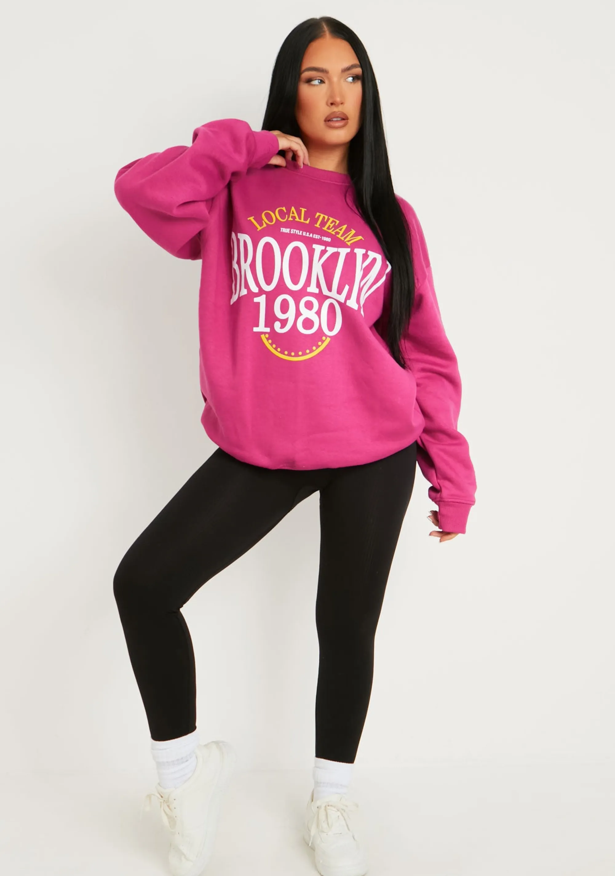 Missy Empire Genevieve Pink Brooklyn Graphic Sweatshirt Outlet