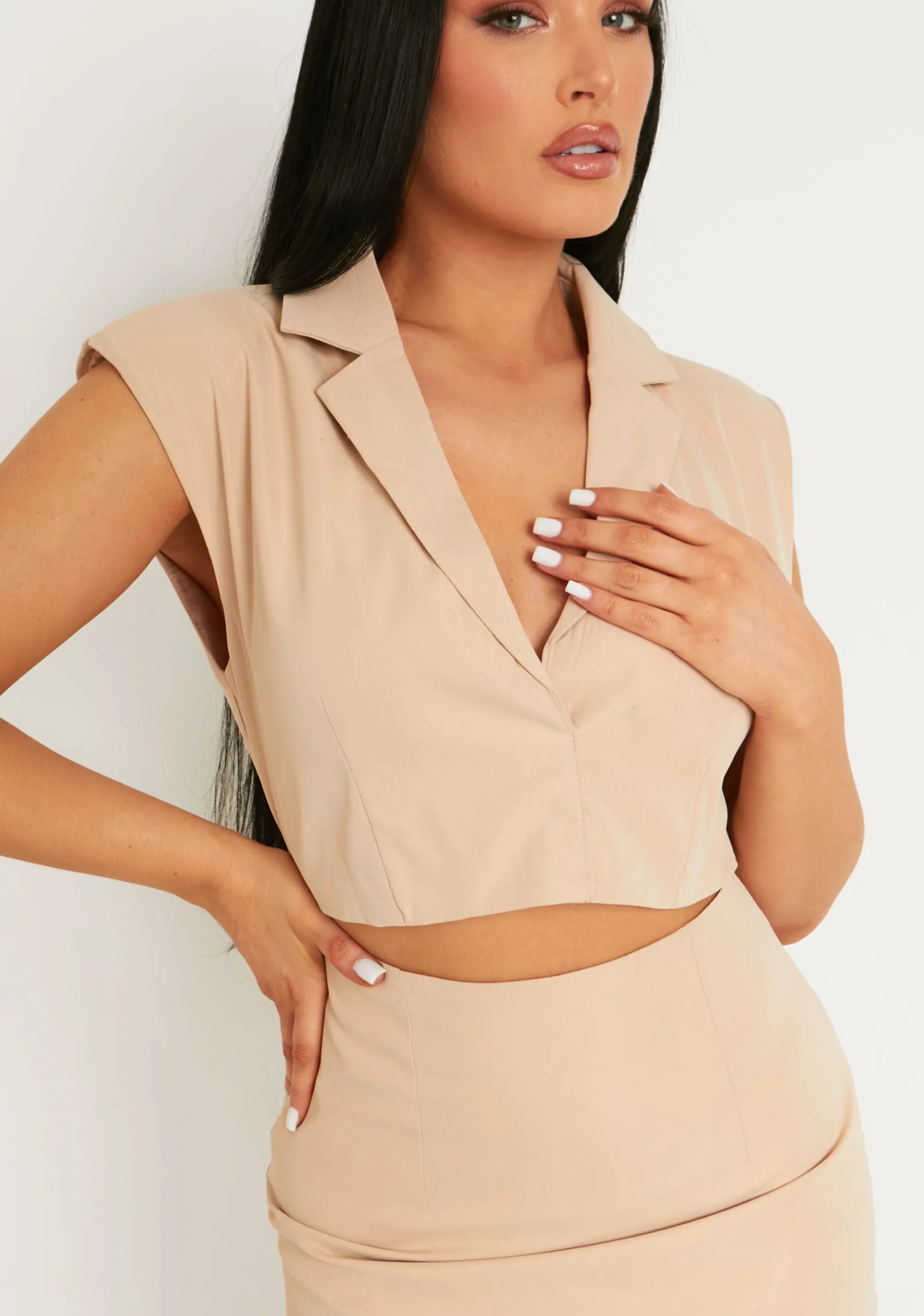 Missy Empire Georgina Beige Cut Out Sleeveless Blazer Dress Best Sale