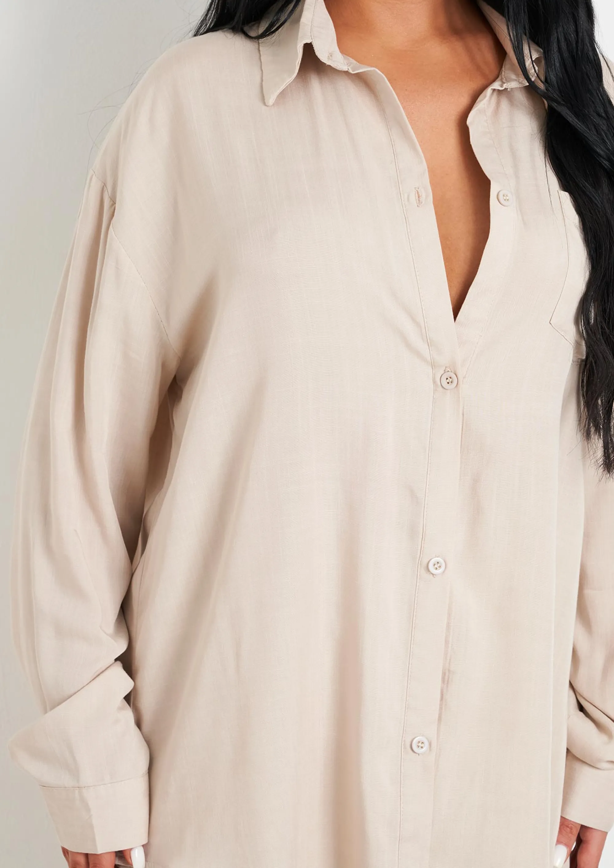 Missy Empire Giana Beige Linen Oversized Shirt Best