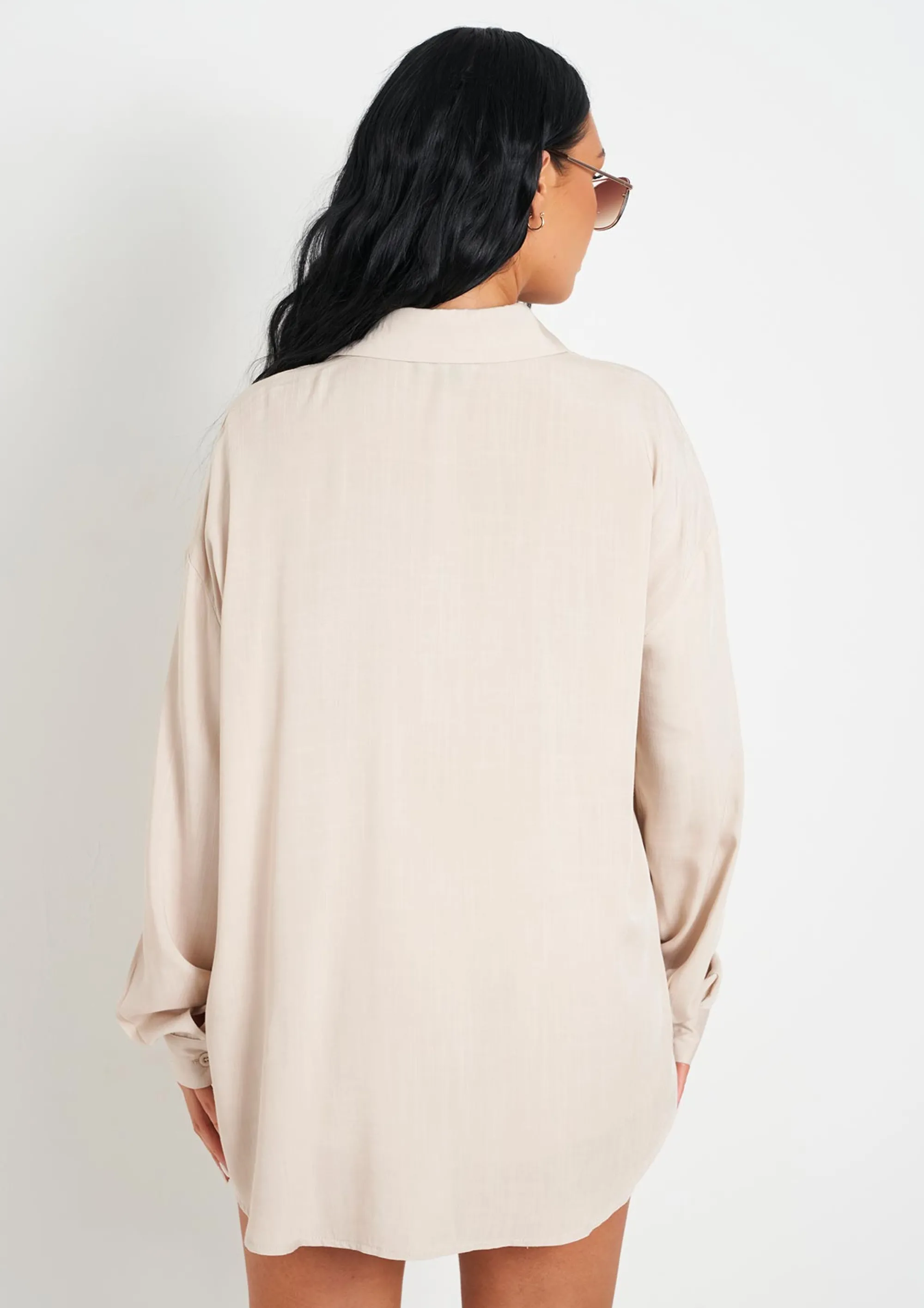 Missy Empire Giana Beige Linen Oversized Shirt Best