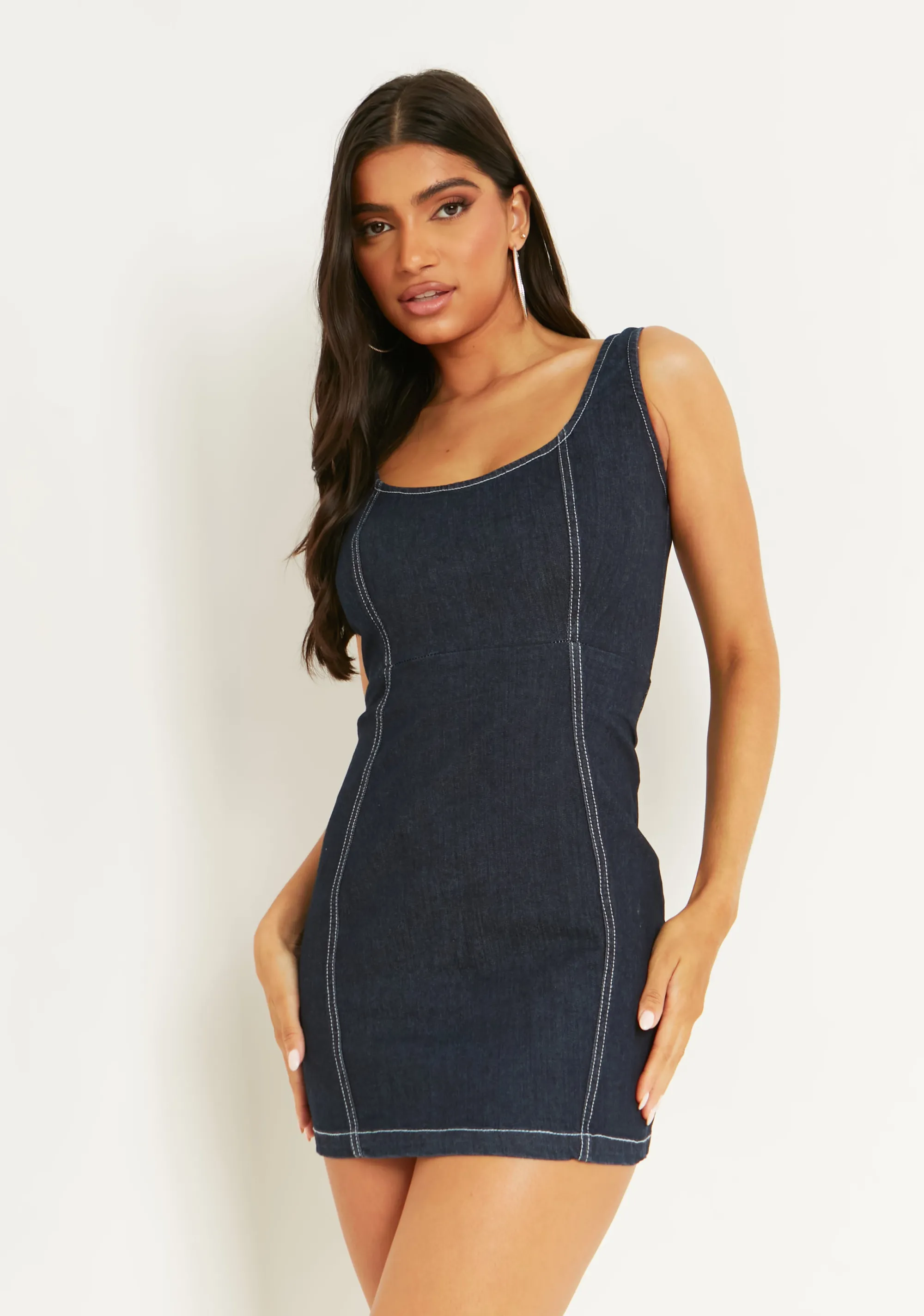 Missy Empire Giana Blue Denim Contrast Seam Mini Dress^Women Dresses