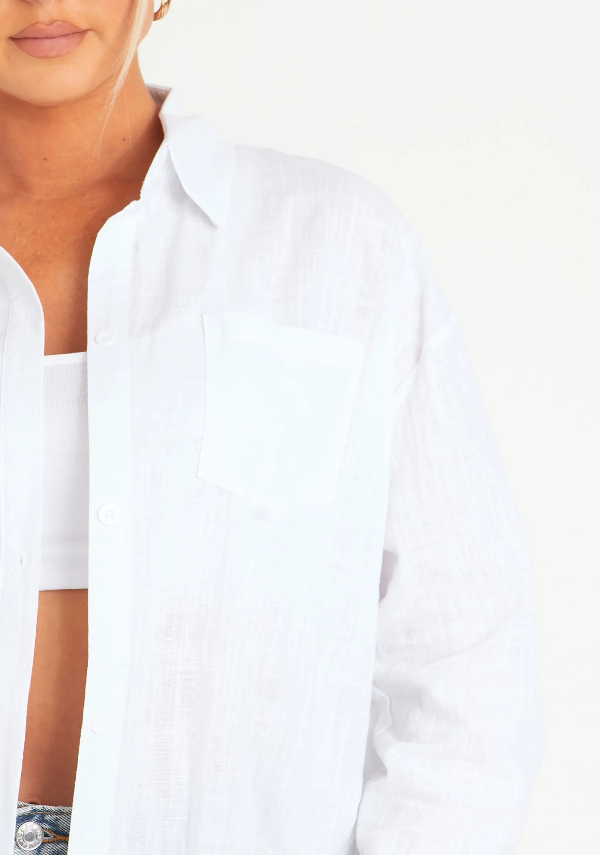 Missy Empire Giana White Linen Oversized Shirt Store