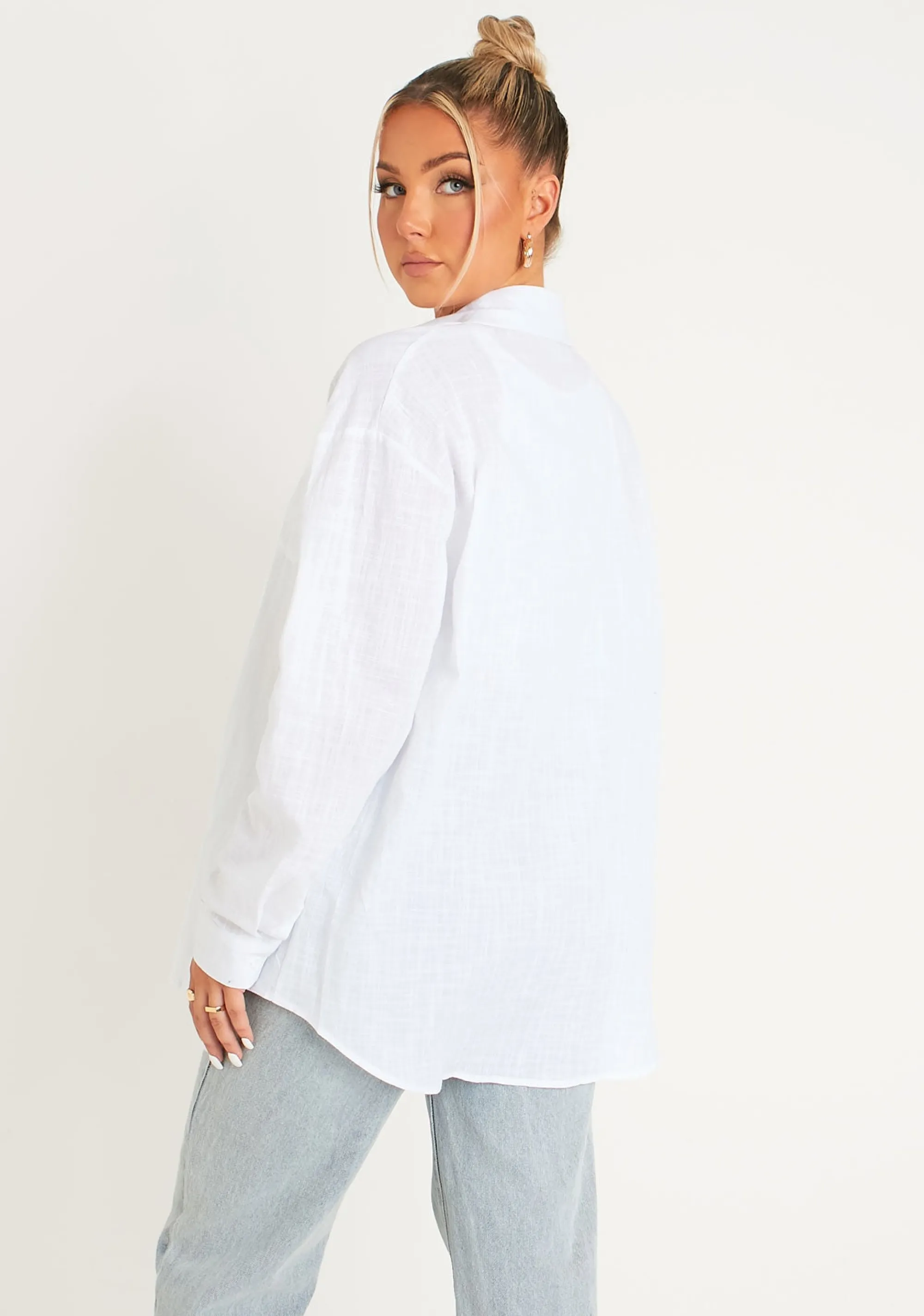 Missy Empire Giana White Linen Oversized Shirt Store