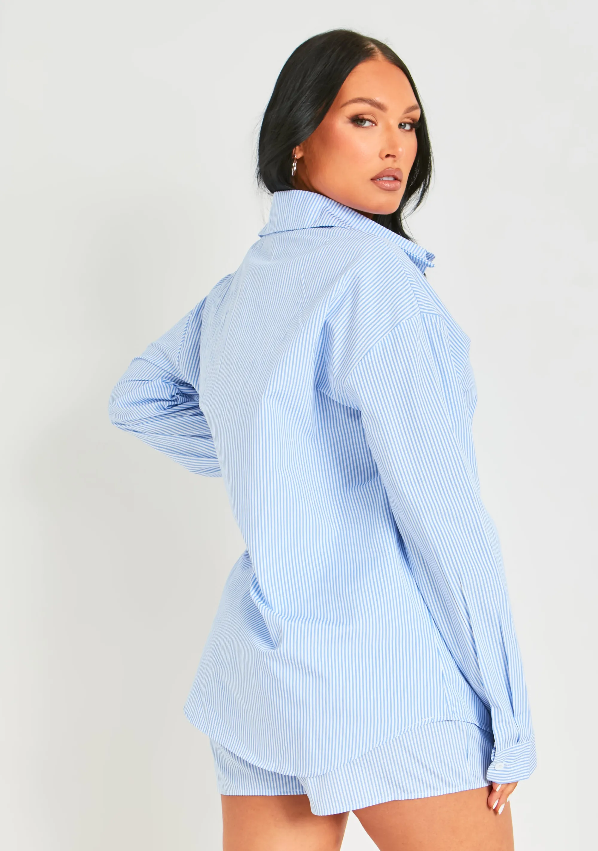 Missy Empire Hallie Blue Pinstripe Oversized Shirt Cheap