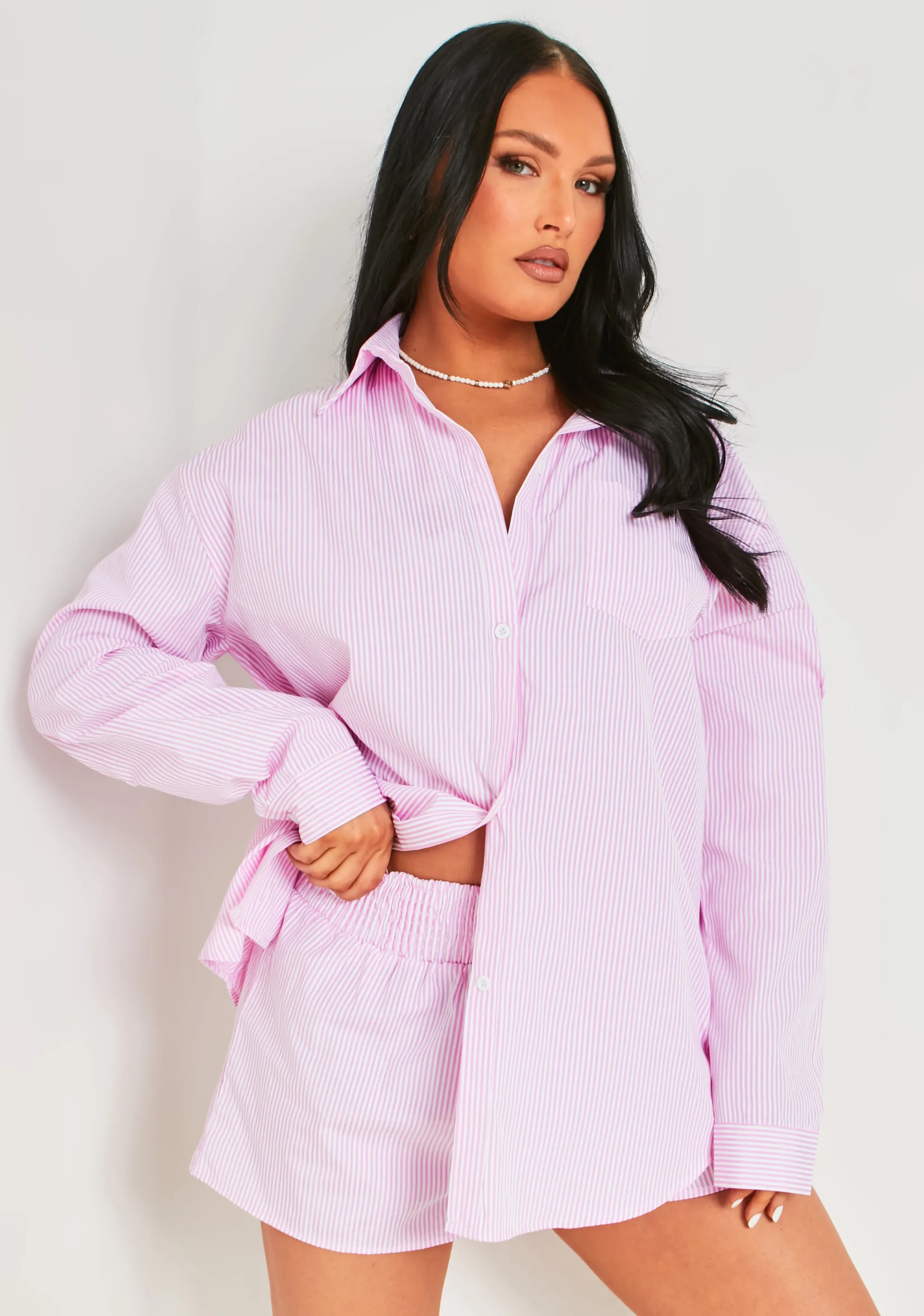 Missy Empire Hallie Pink Pinstripe Oversized Shirt Best