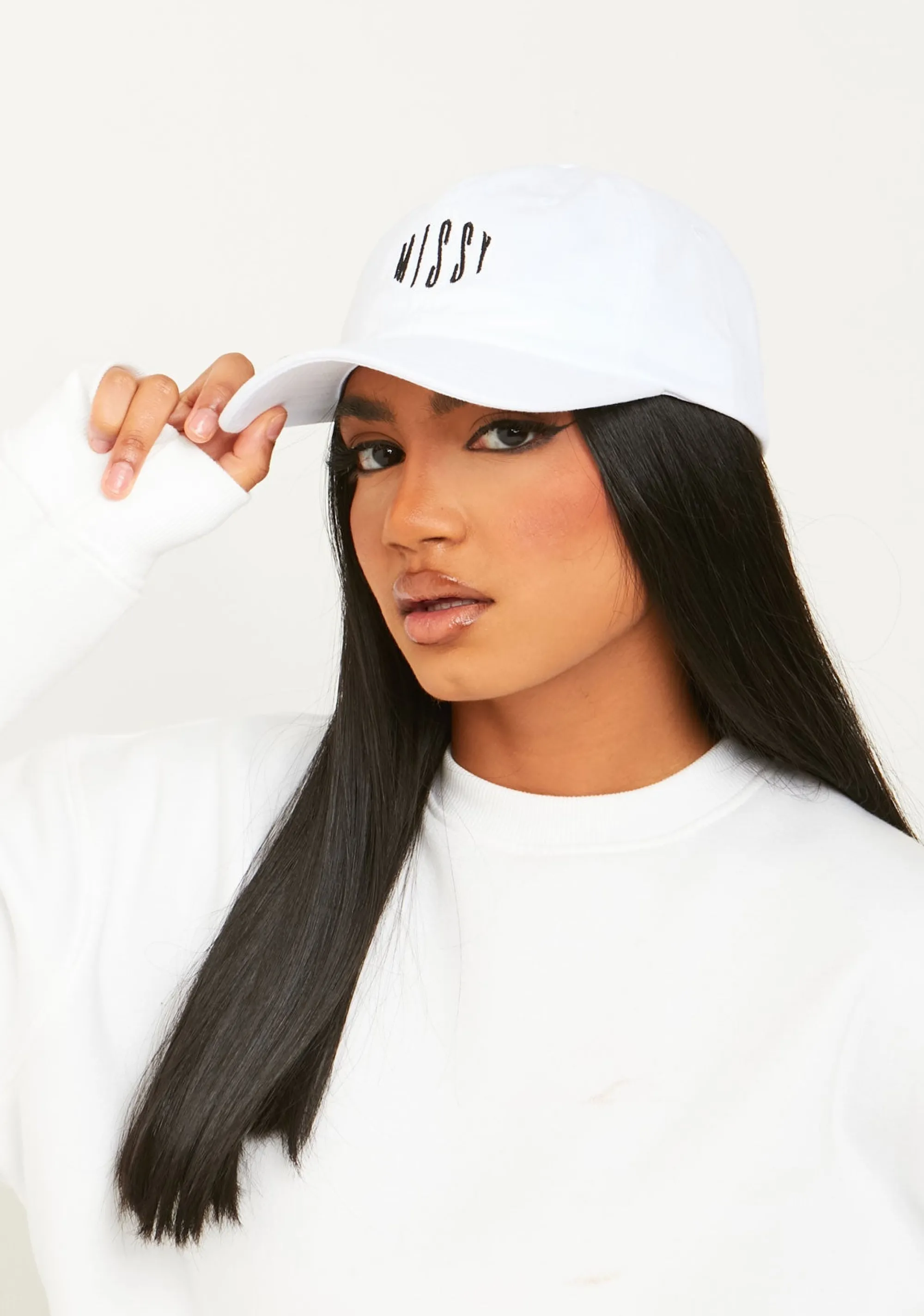 Missy Empire Hilma White Missy Graphic Baseball Cap^Women Hats