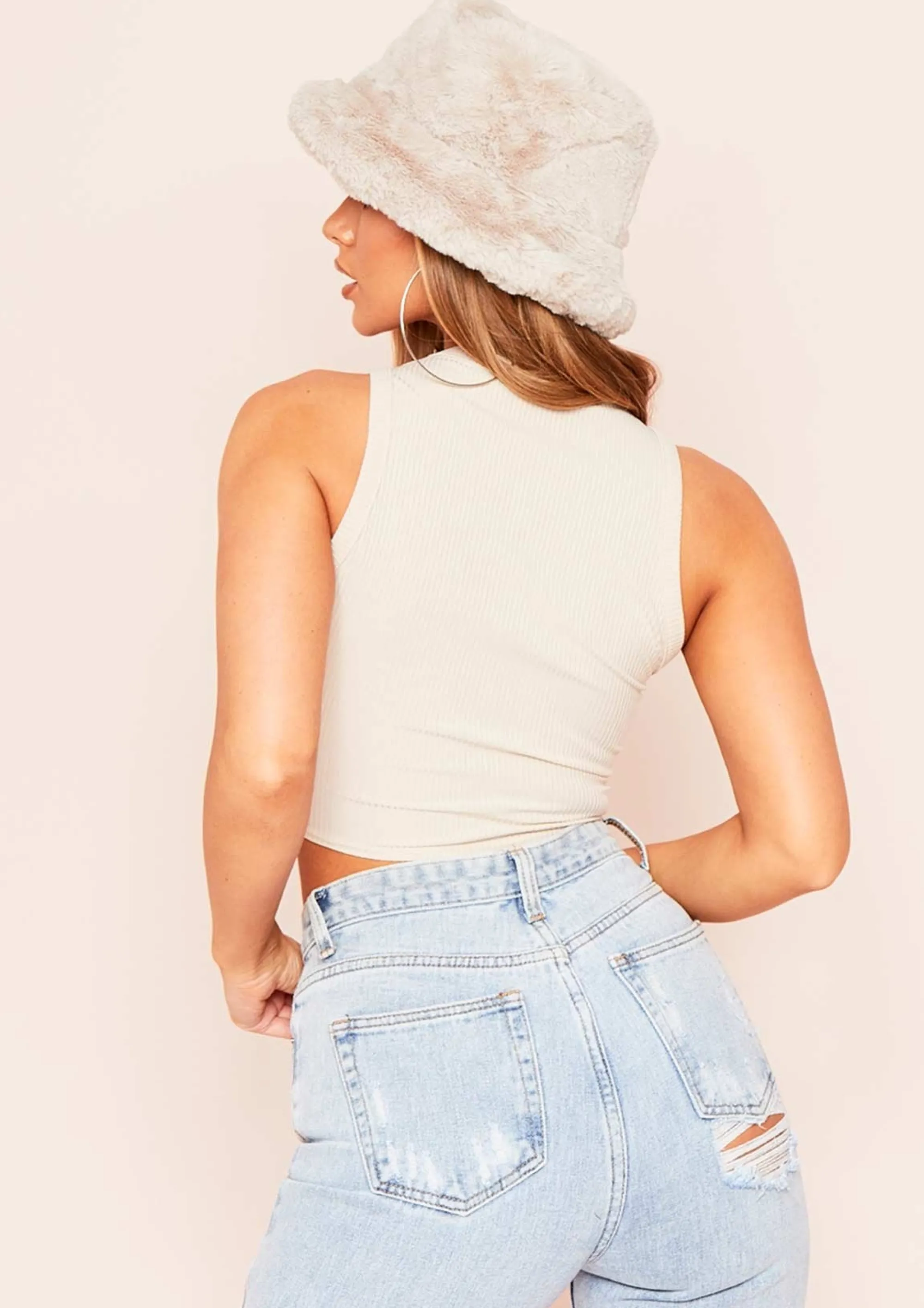 Missy Empire Holly Beige Ribbed Racer Crop Top^Women Basics