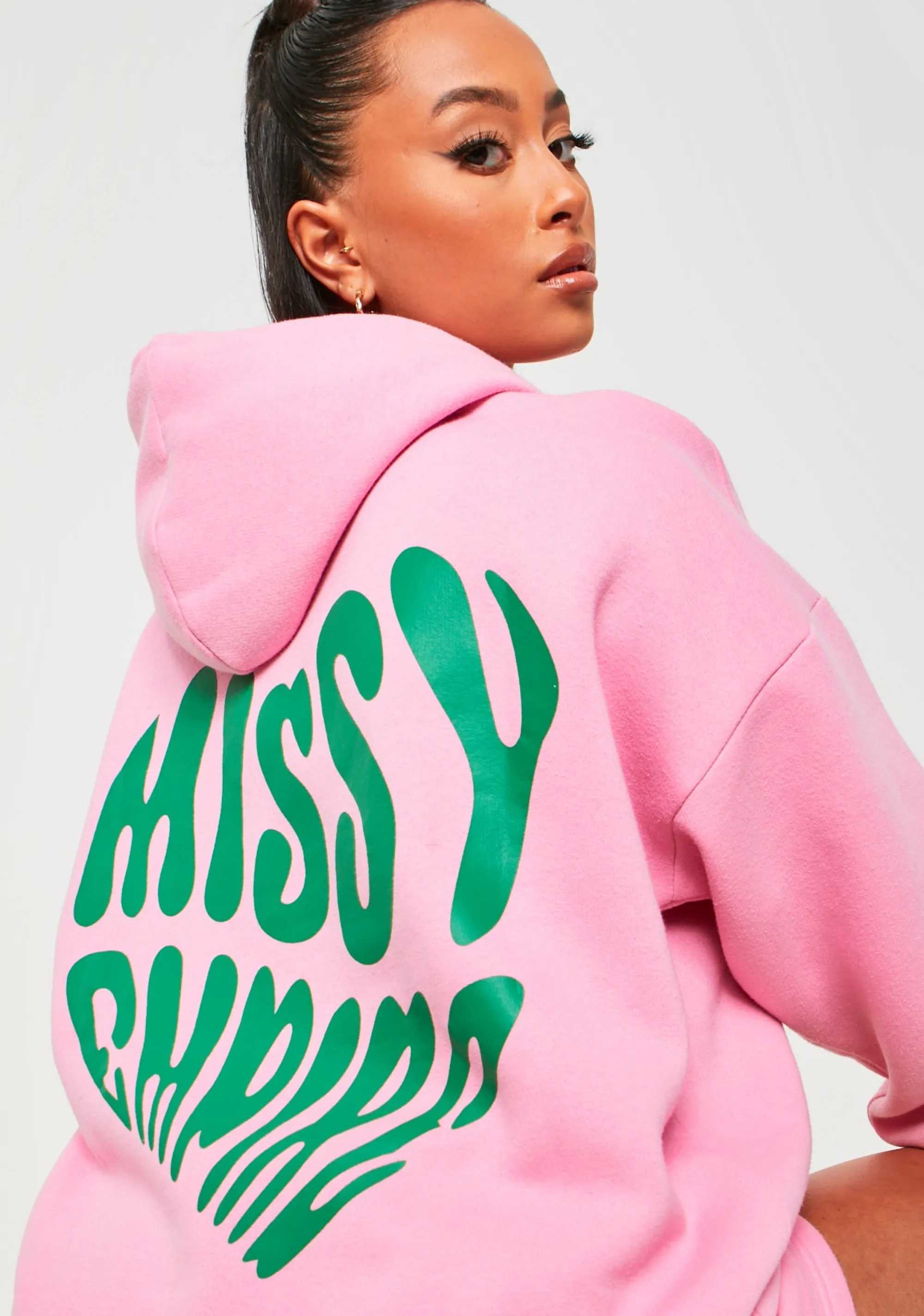 Missy Empire Ines Pink Oversized Heart Print Hoodie^Women Tracksuits