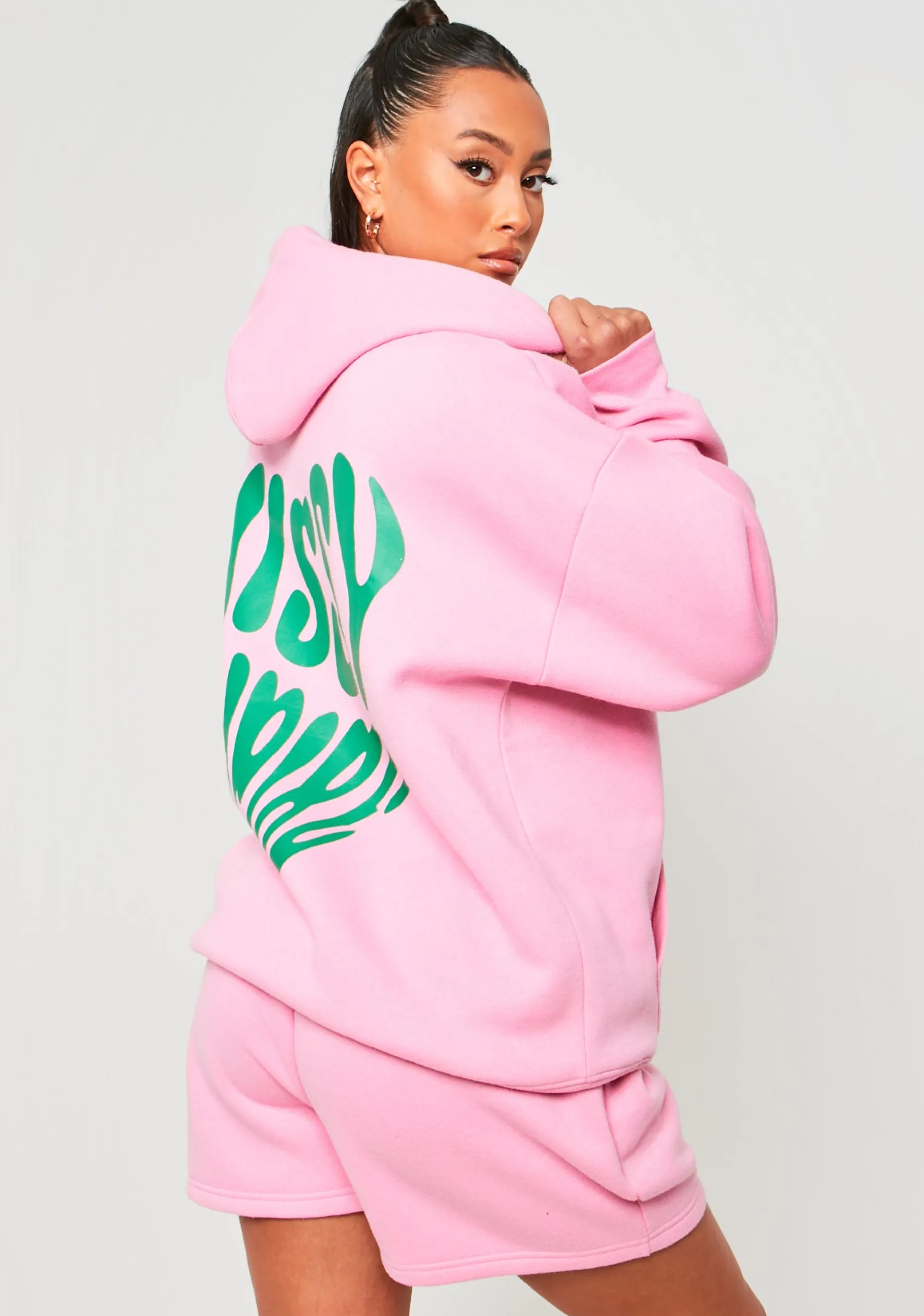 Missy Empire Ines Pink Oversized Heart Print Hoodie^Women Tracksuits