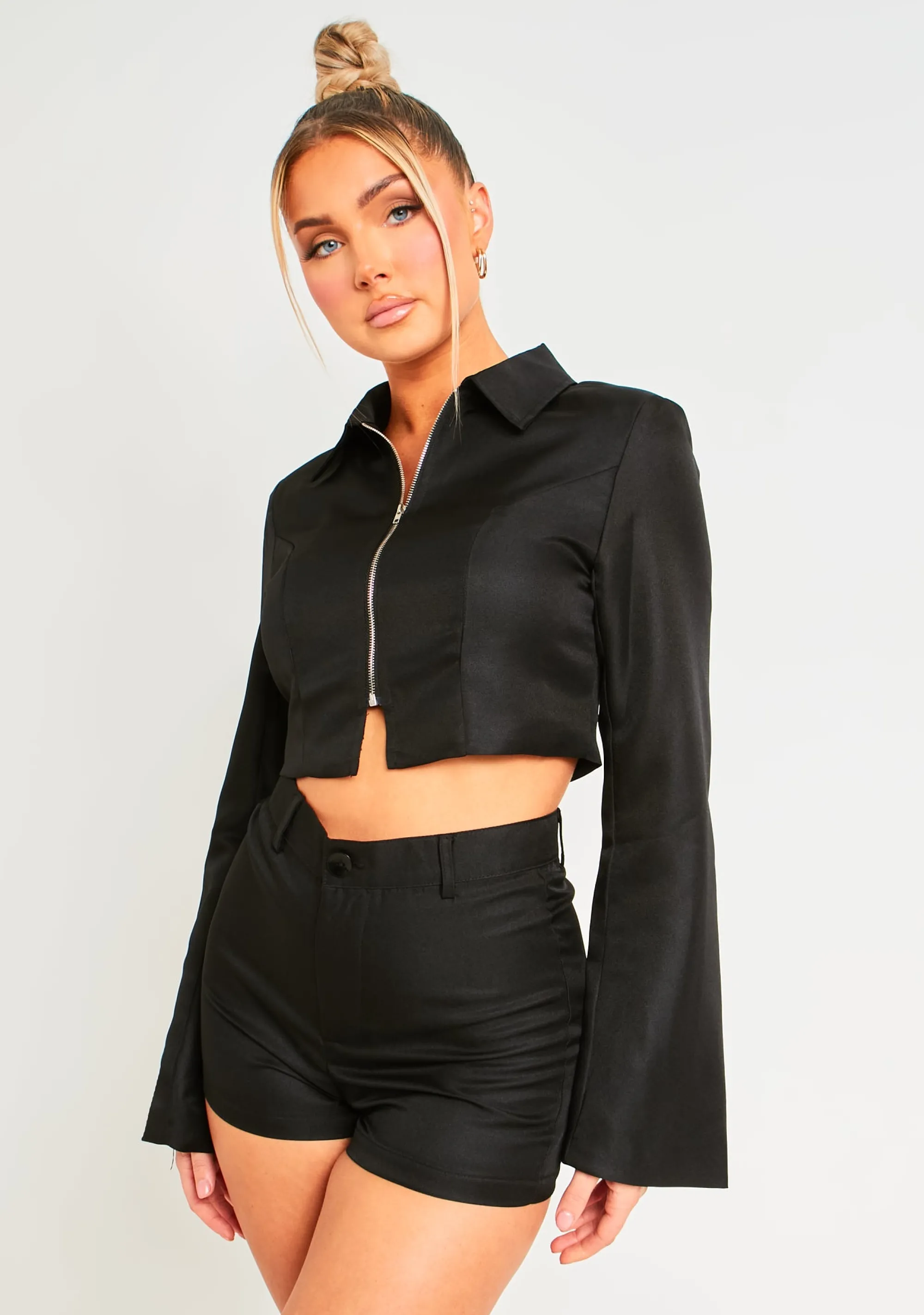 Missy Empire Ivanna Black Zip Through Tailored Jacket Sale