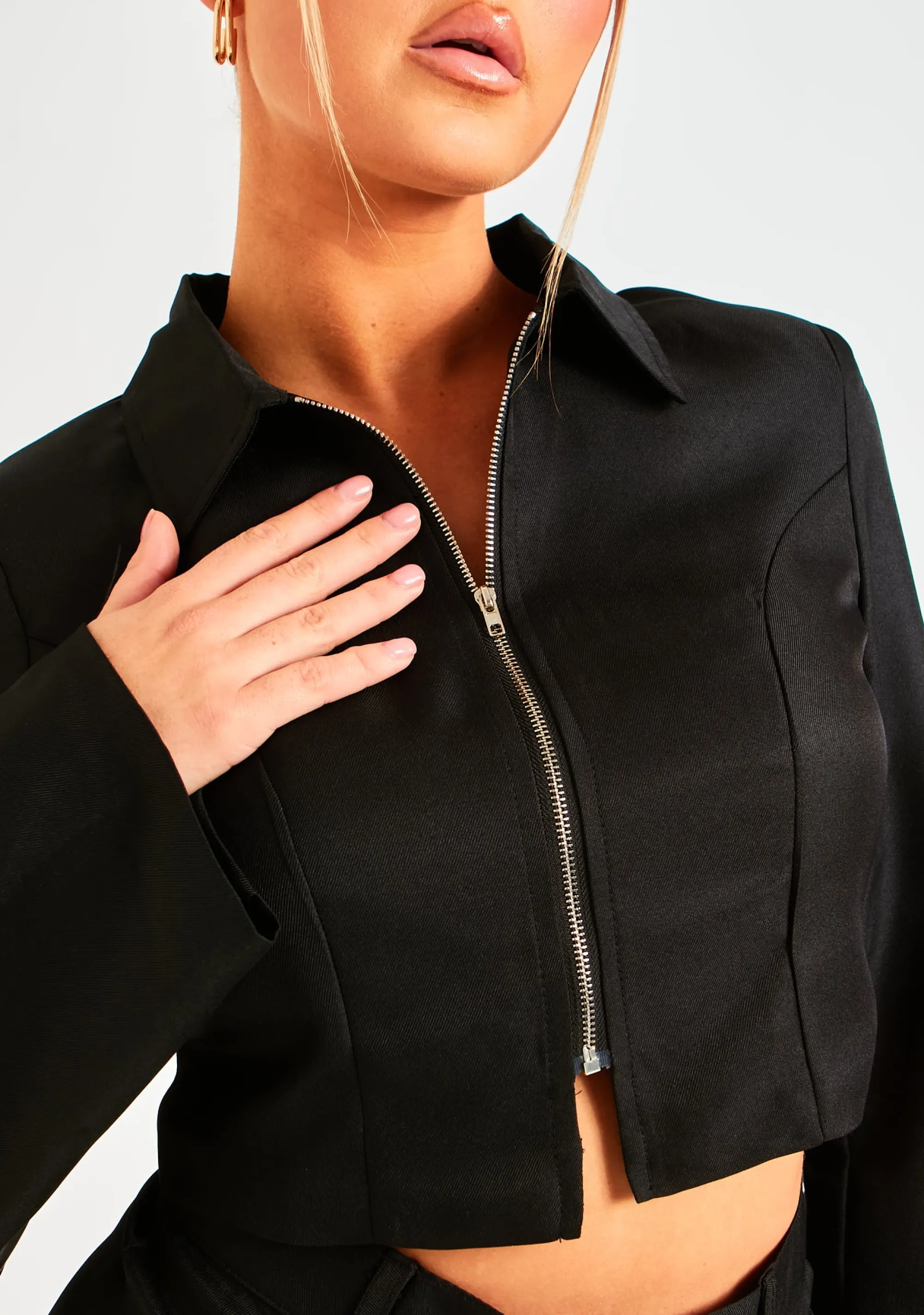 Missy Empire Ivanna Black Zip Through Tailored Jacket Sale