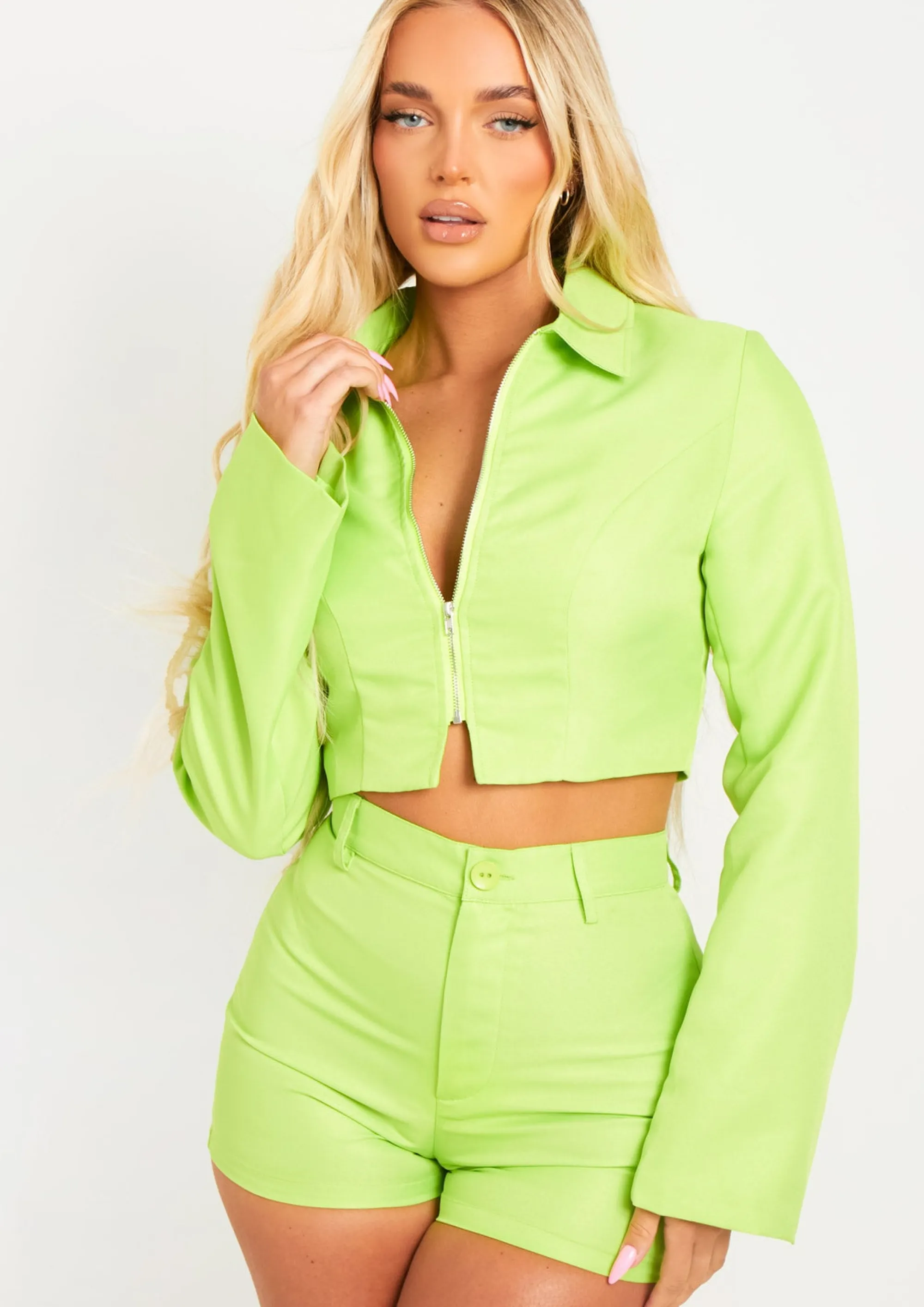 Missy Empire Ivanna Lime Zip Through Tailored Cropped Jacket Best