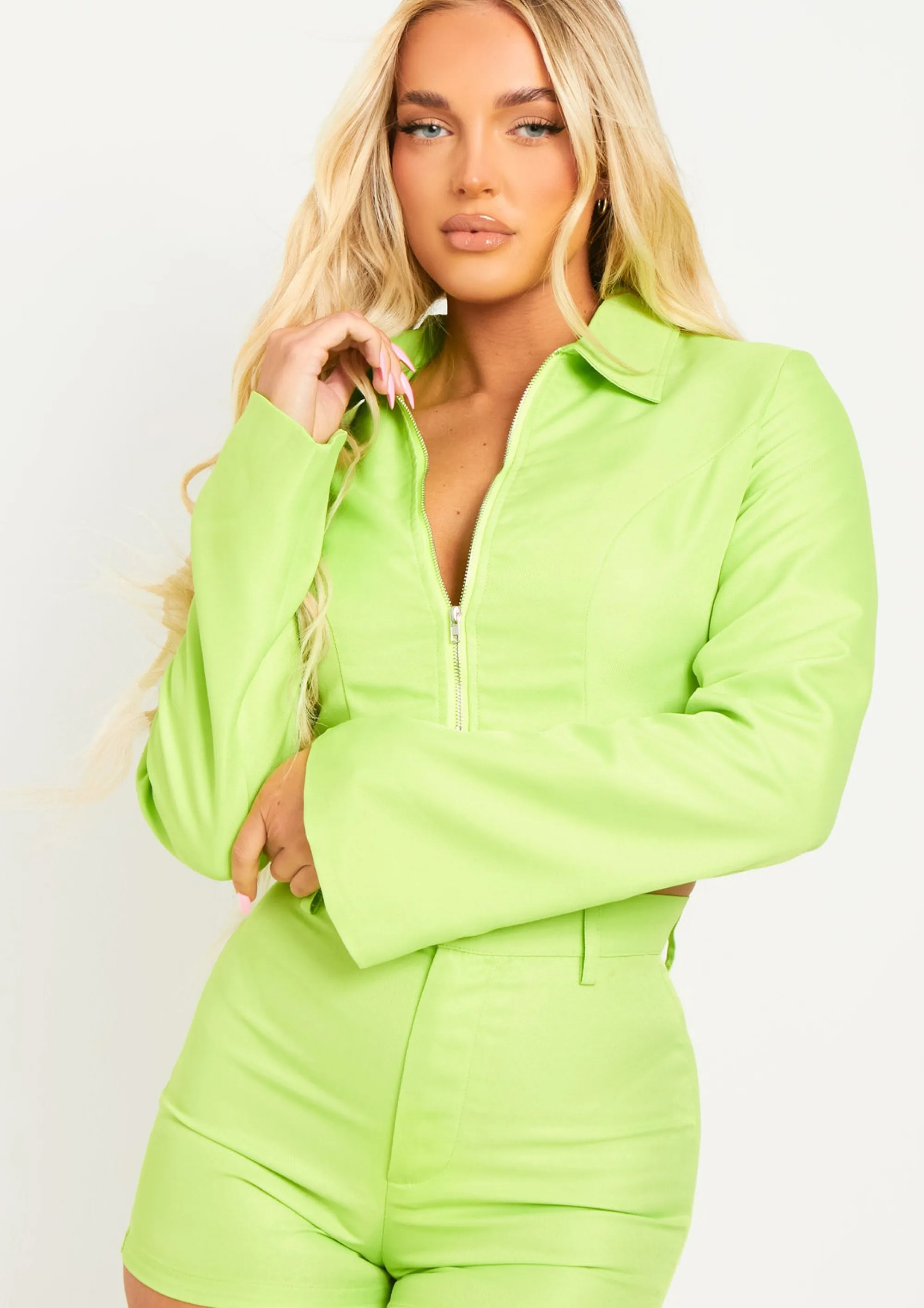 Missy Empire Ivanna Lime Zip Through Tailored Cropped Jacket Best