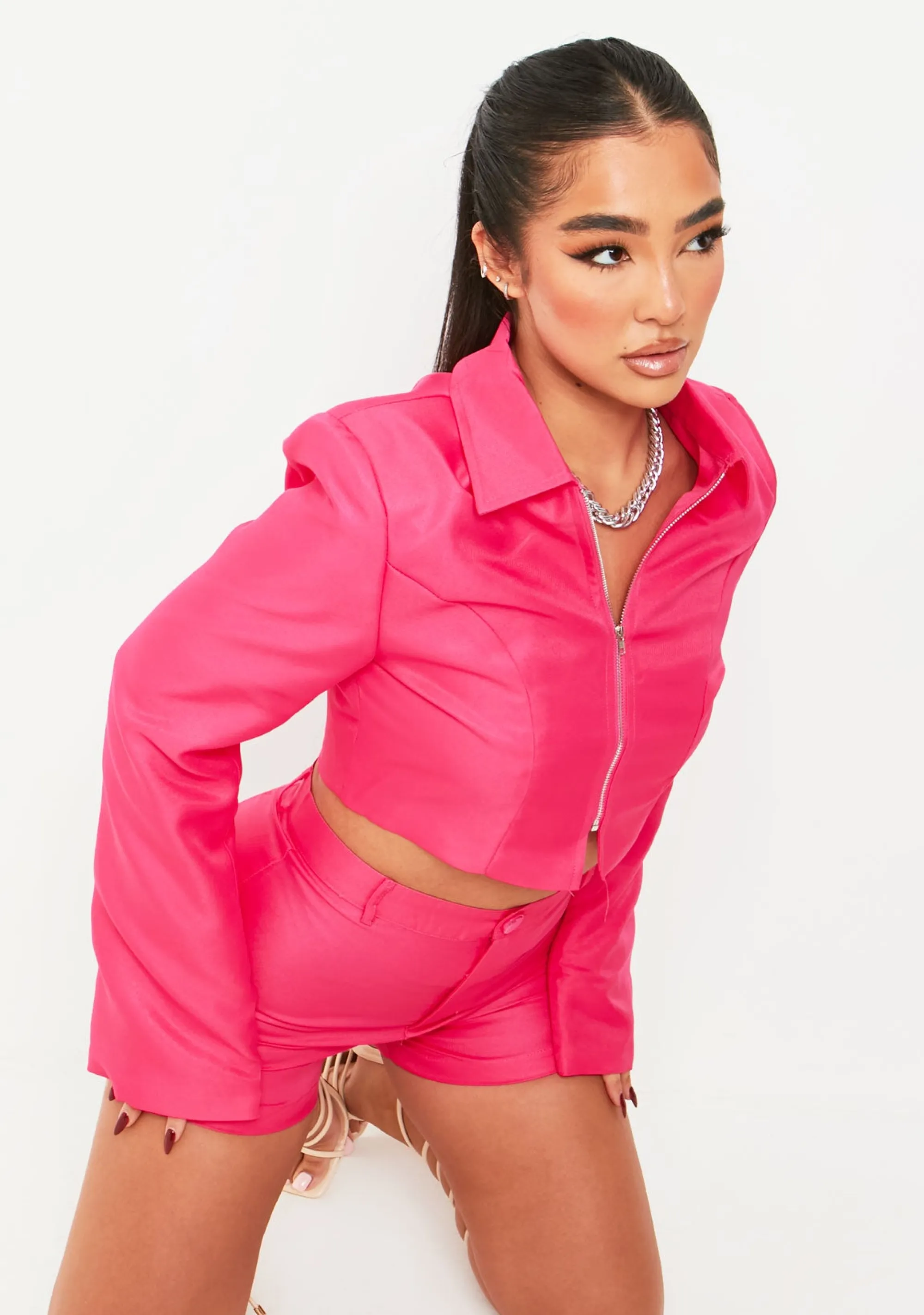 Missy Empire Ivanna Pink Zip Through Tailored Jacket Hot