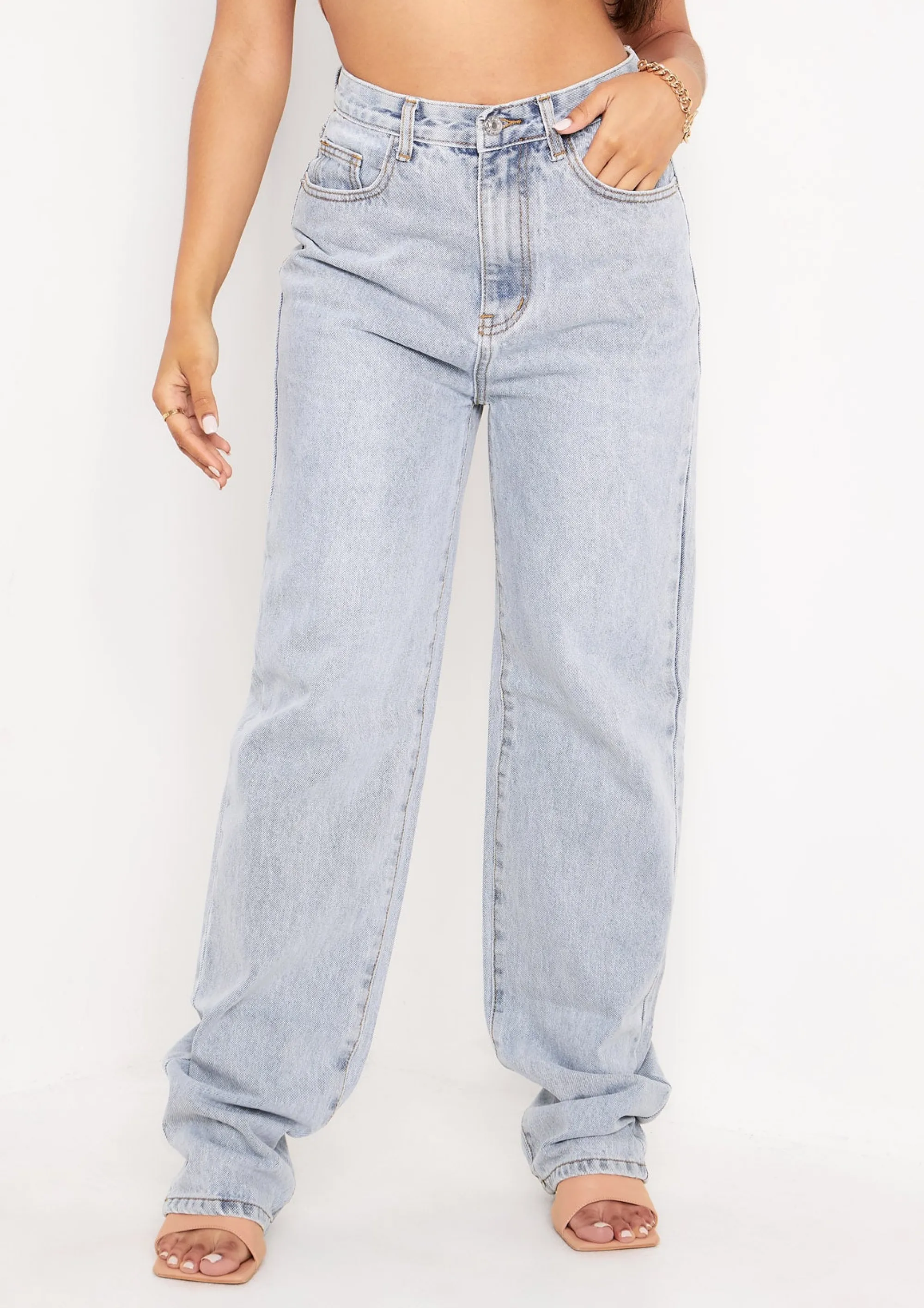 Missy Empire Ivy Pastel Blue Denim Straight Leg Jeans Outlet