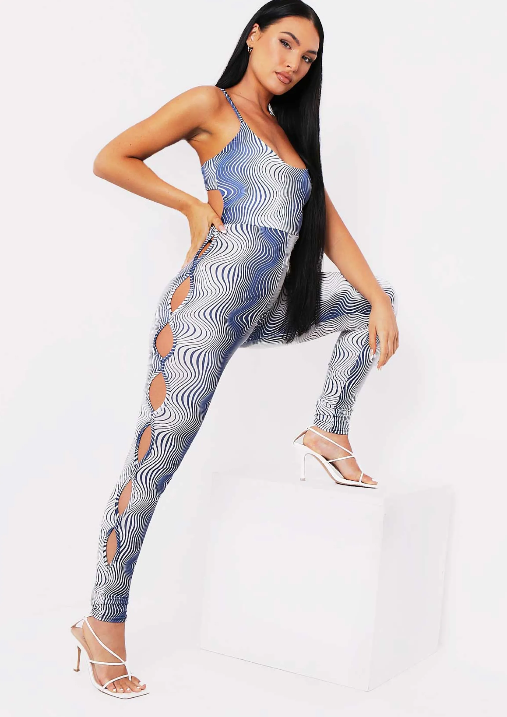 Missy Empire Jade Blue Printed Cut Out Detail Jumpsuit^Women Jumpsuits & Playsuits