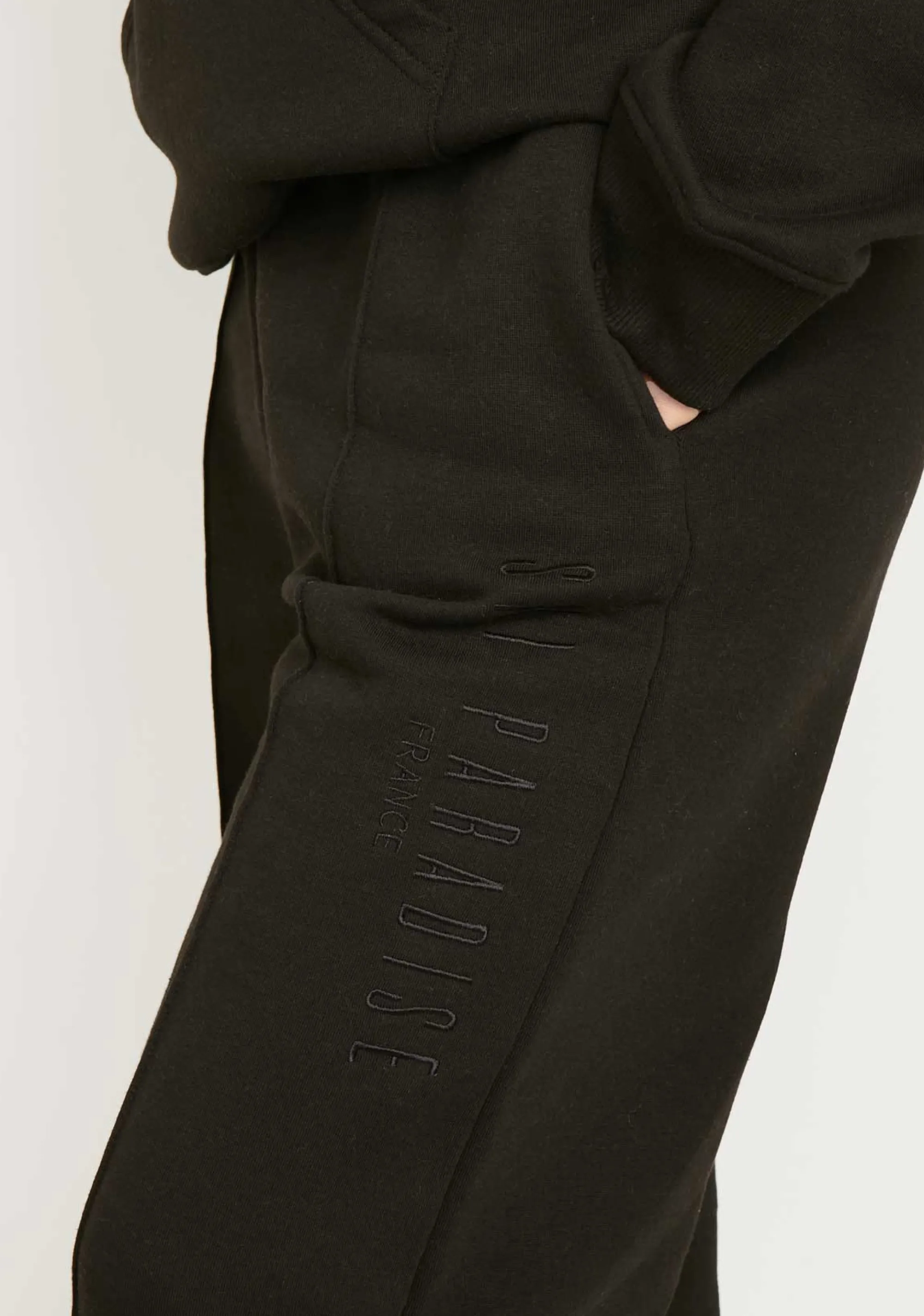 Missy Empire Jamilla Black Ski Paradise Embroidered Seam Front Wide Leg Jogger^Women Tracksuits