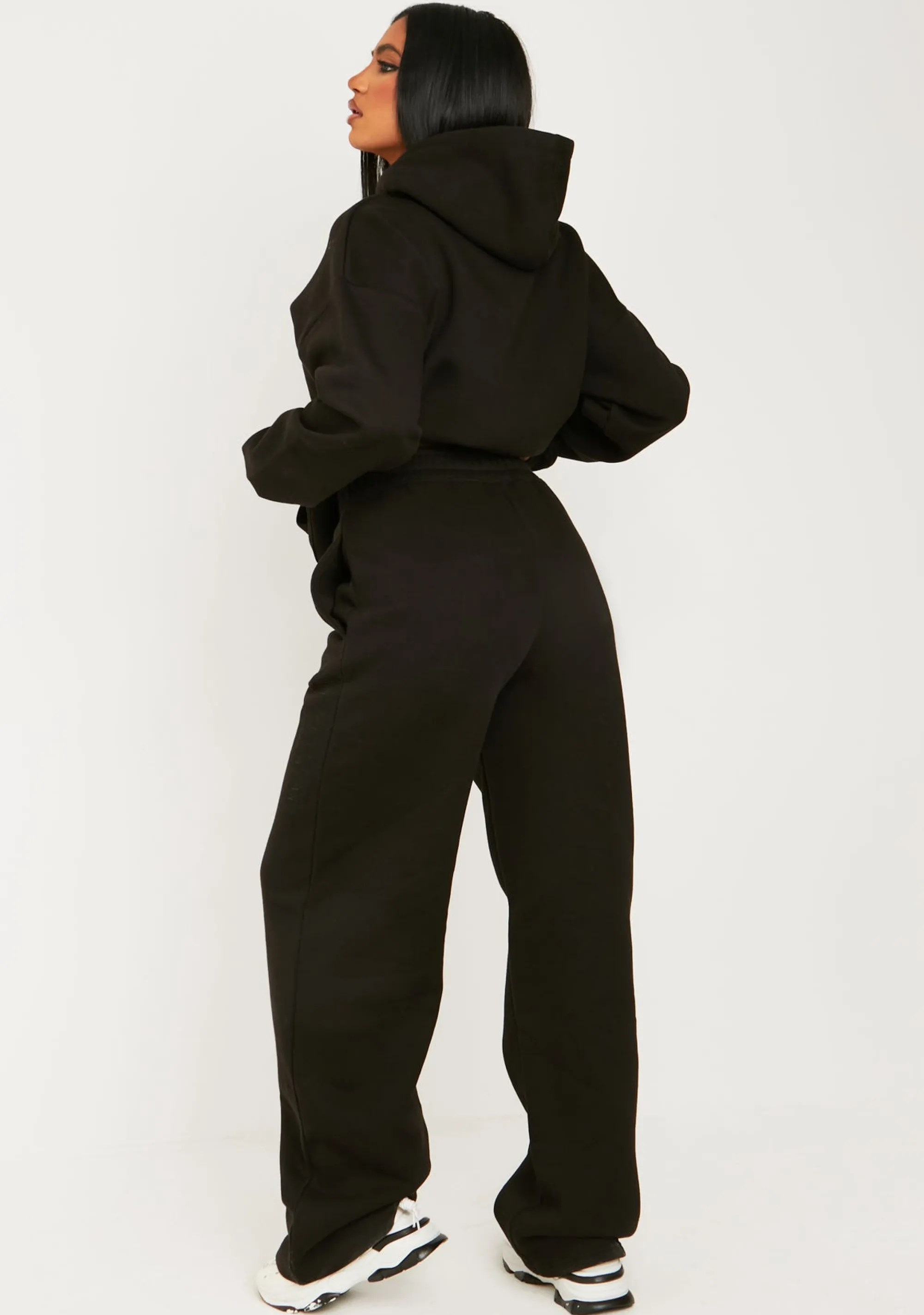 Missy Empire Jamilla Black Ski Paradise Embroidered Seam Front Wide Leg Jogger^Women Tracksuits
