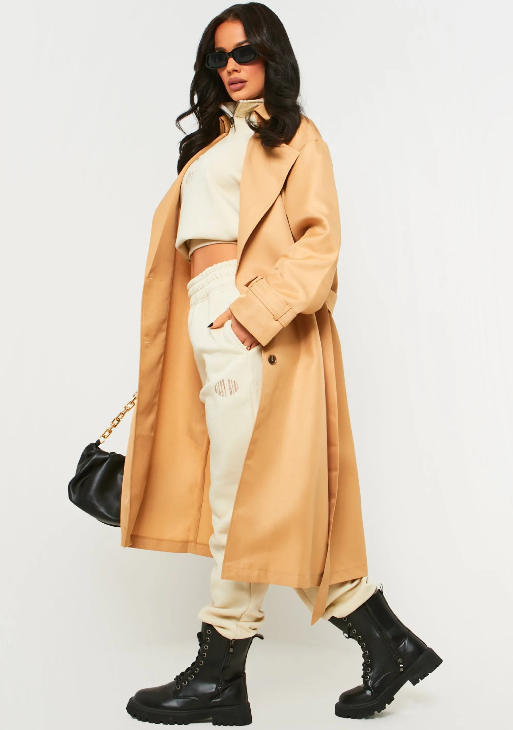 Missy Empire Janelle Beige Longline Classic Trench Coat Clearance