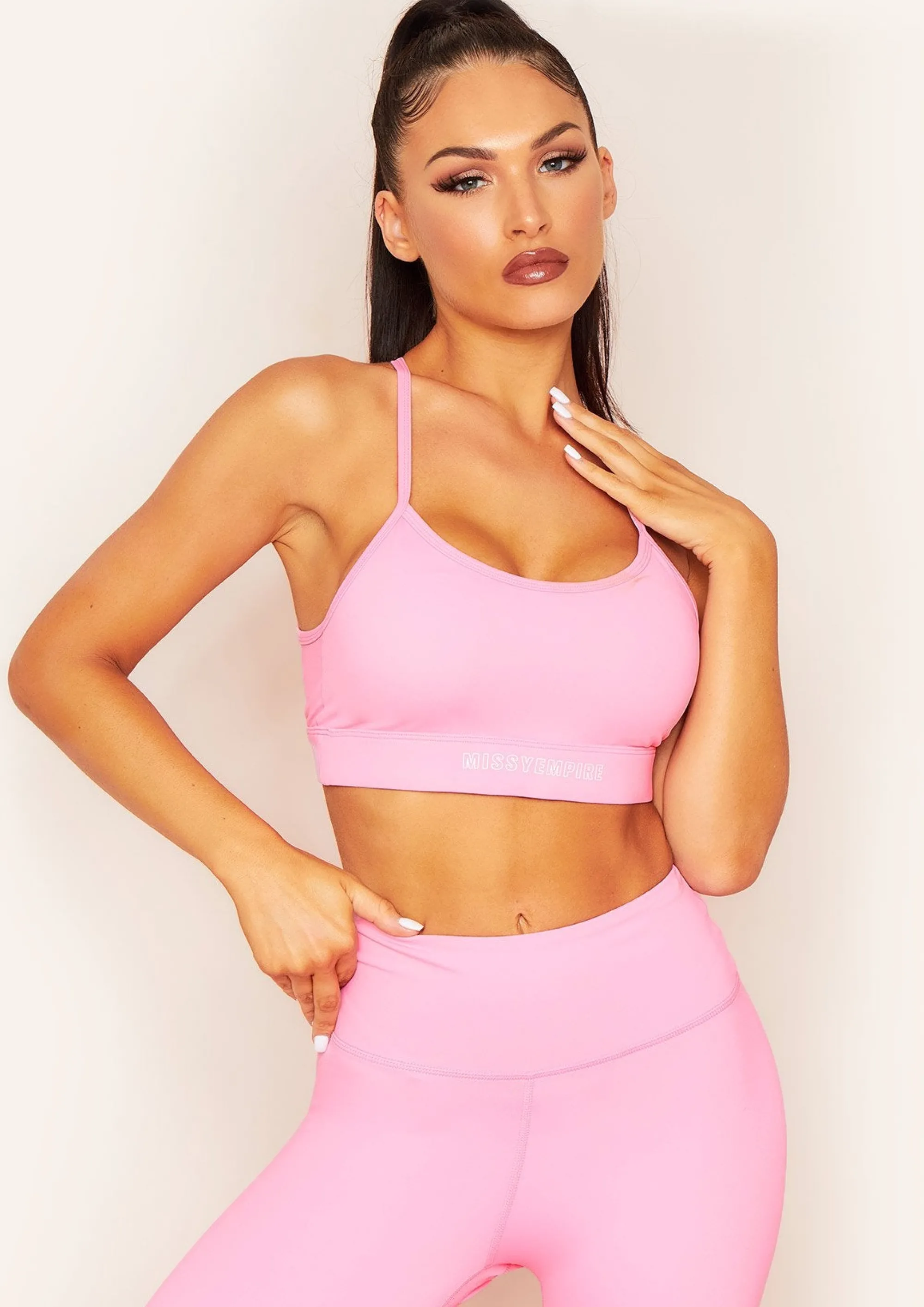 Missy Empire Joline Pink Strappy Gym Bralet Best Sale