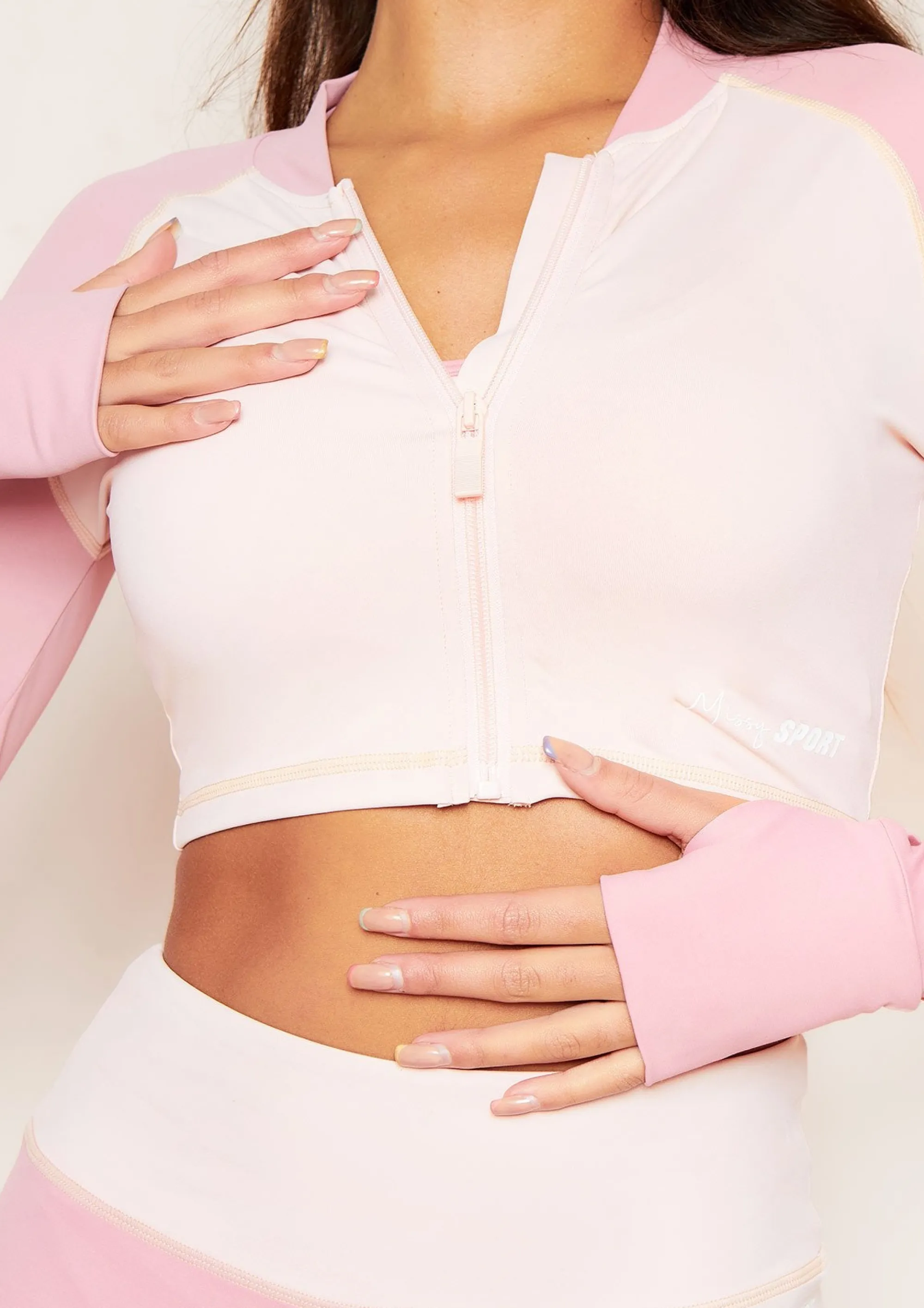 Missy Empire Josie Pink Missy Sport Colour Block Zip Through Long Sleeve Gym Top^Women Activewear