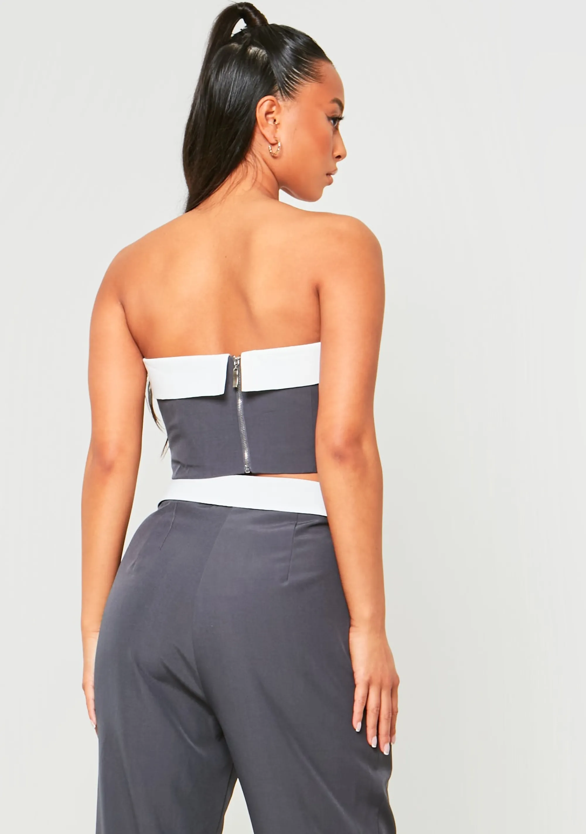 Missy Empire Kaysie Charcoal Fold Over Bandeau Top Shop