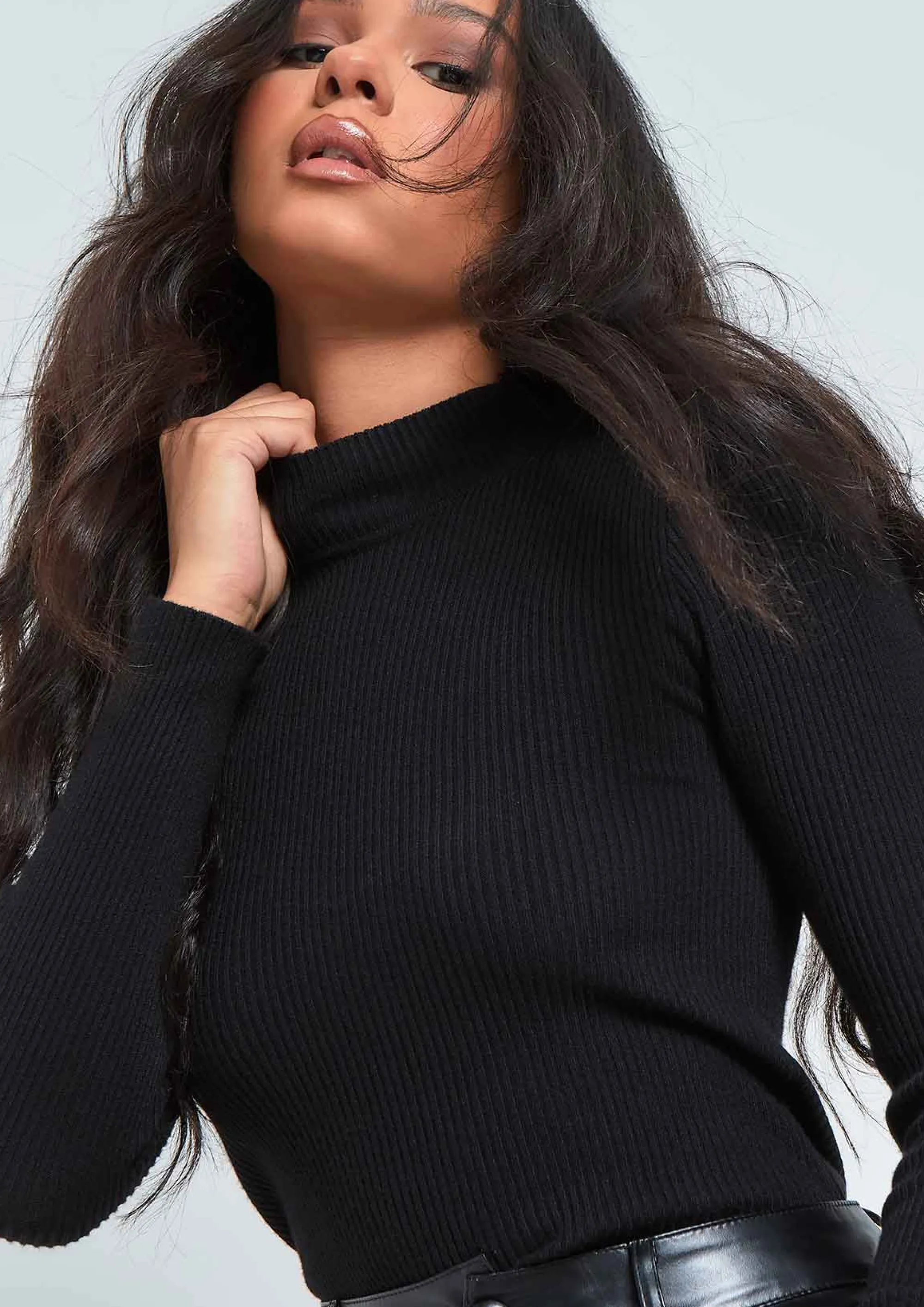 Missy Empire Kelsie Black Ribbed Knit High Neck Long Sleeve Top Shop