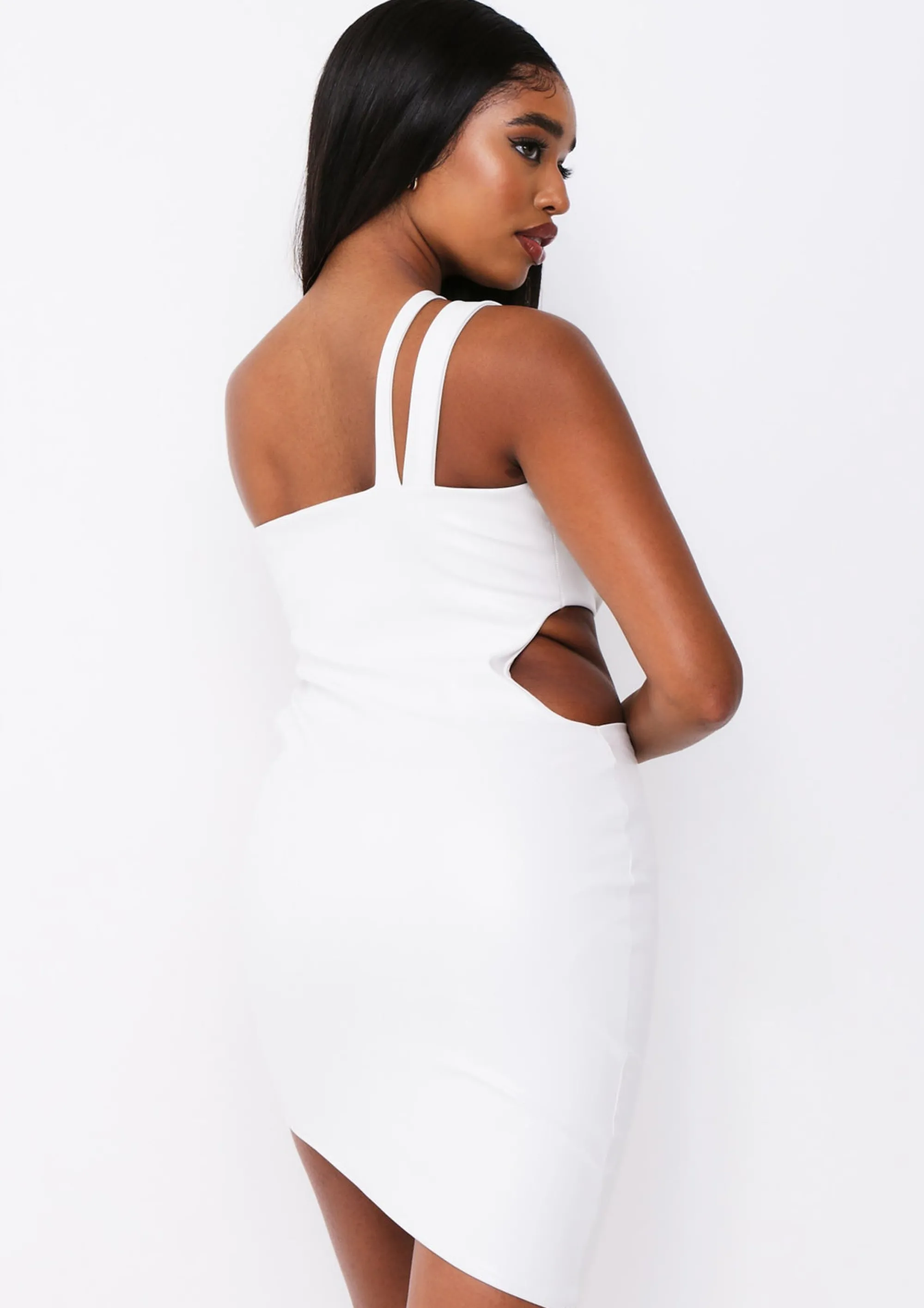Missy Empire Kendall Ivory Pu Cut Out One Shoulder Mini Dress^Women Dresses