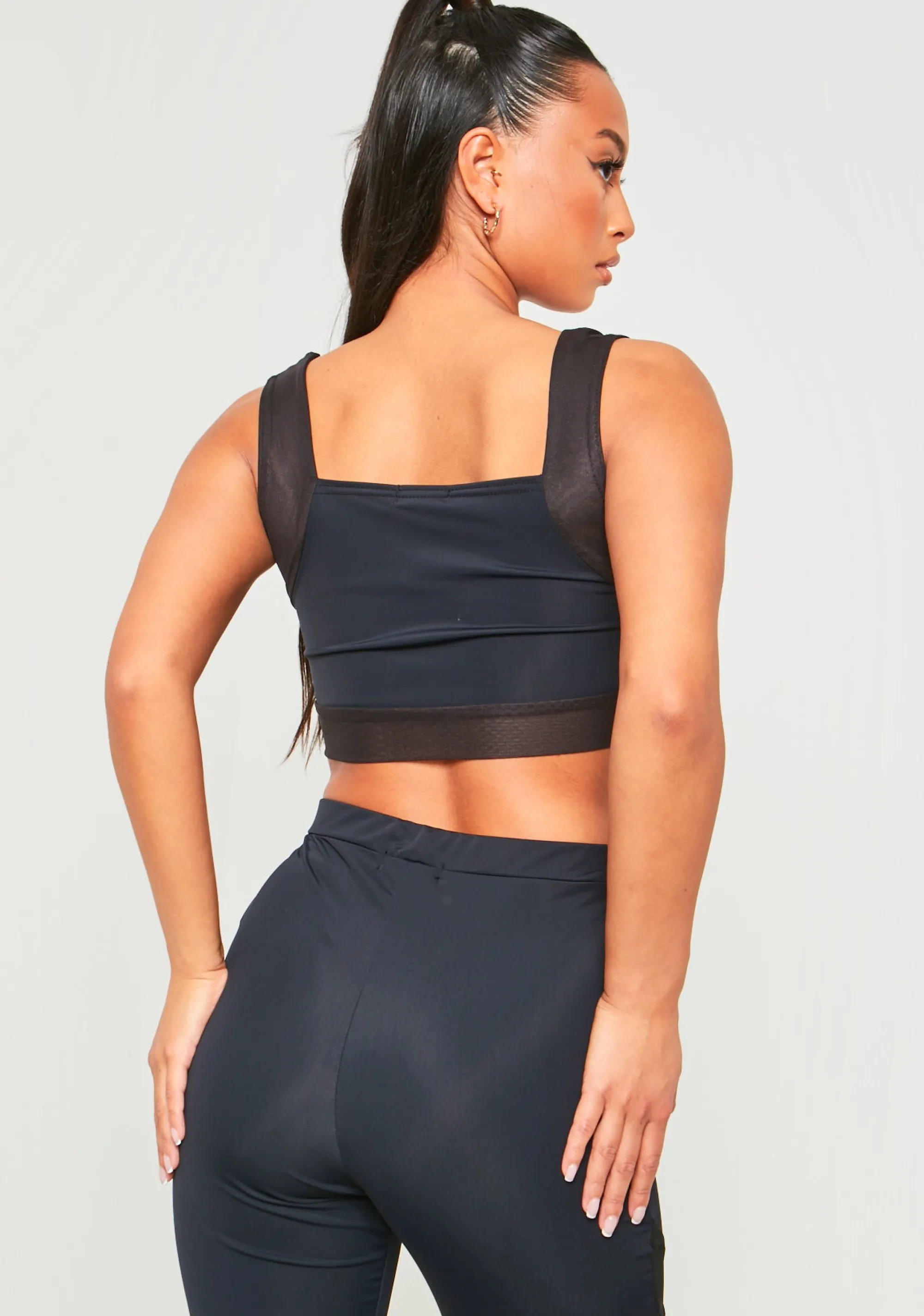 Missy Empire Khloe Black Sculpting Crop Top With Mesh Panels Hot