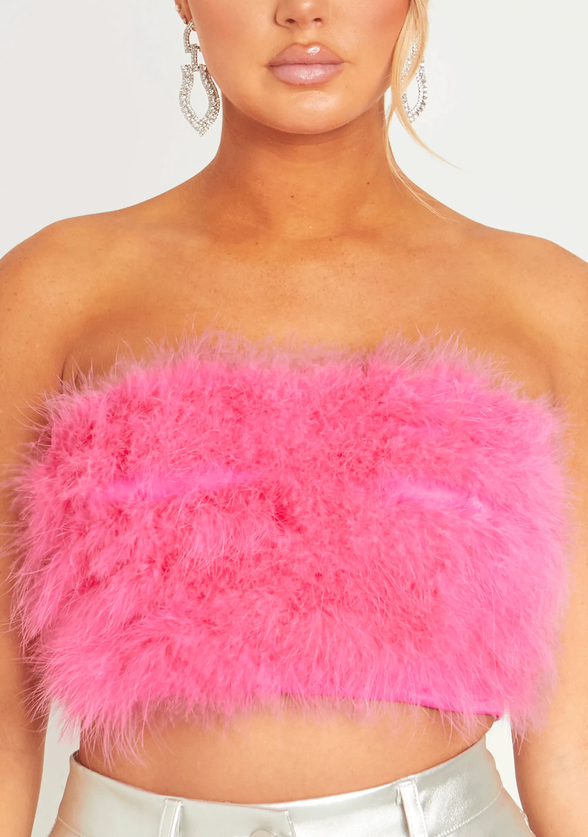 Missy Empire Kiely Pink Feather Bandeau Crop Top Online