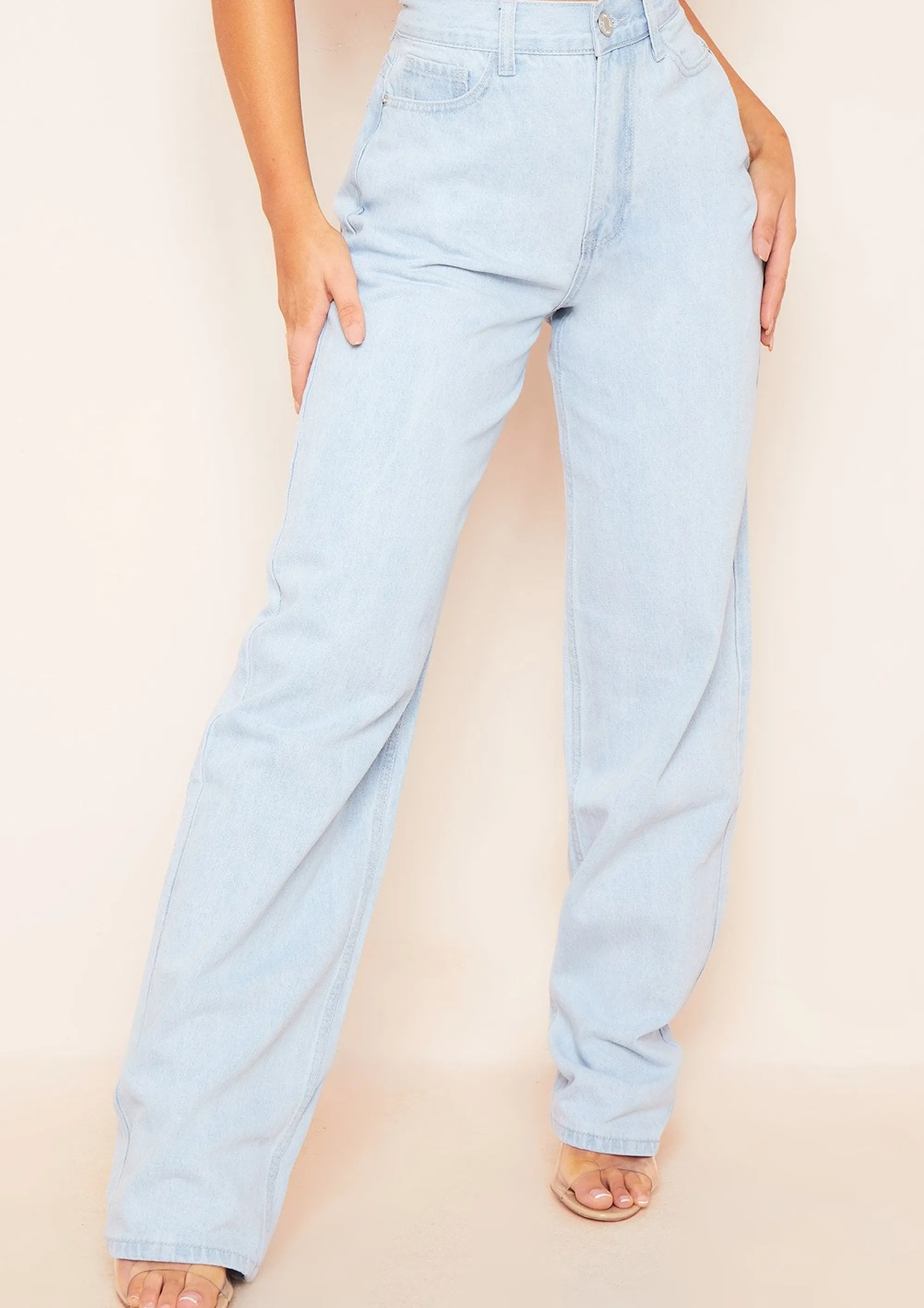 Missy Empire Kirsty Light Wash Wide Leg Denim Jeans Outlet