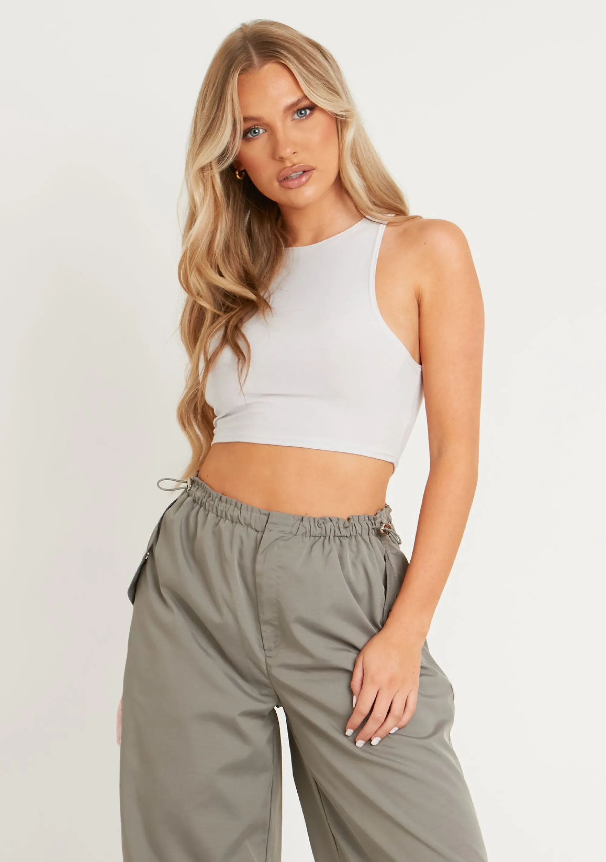 Missy Empire Kylie Grey Extreme Racer Crop Top Store