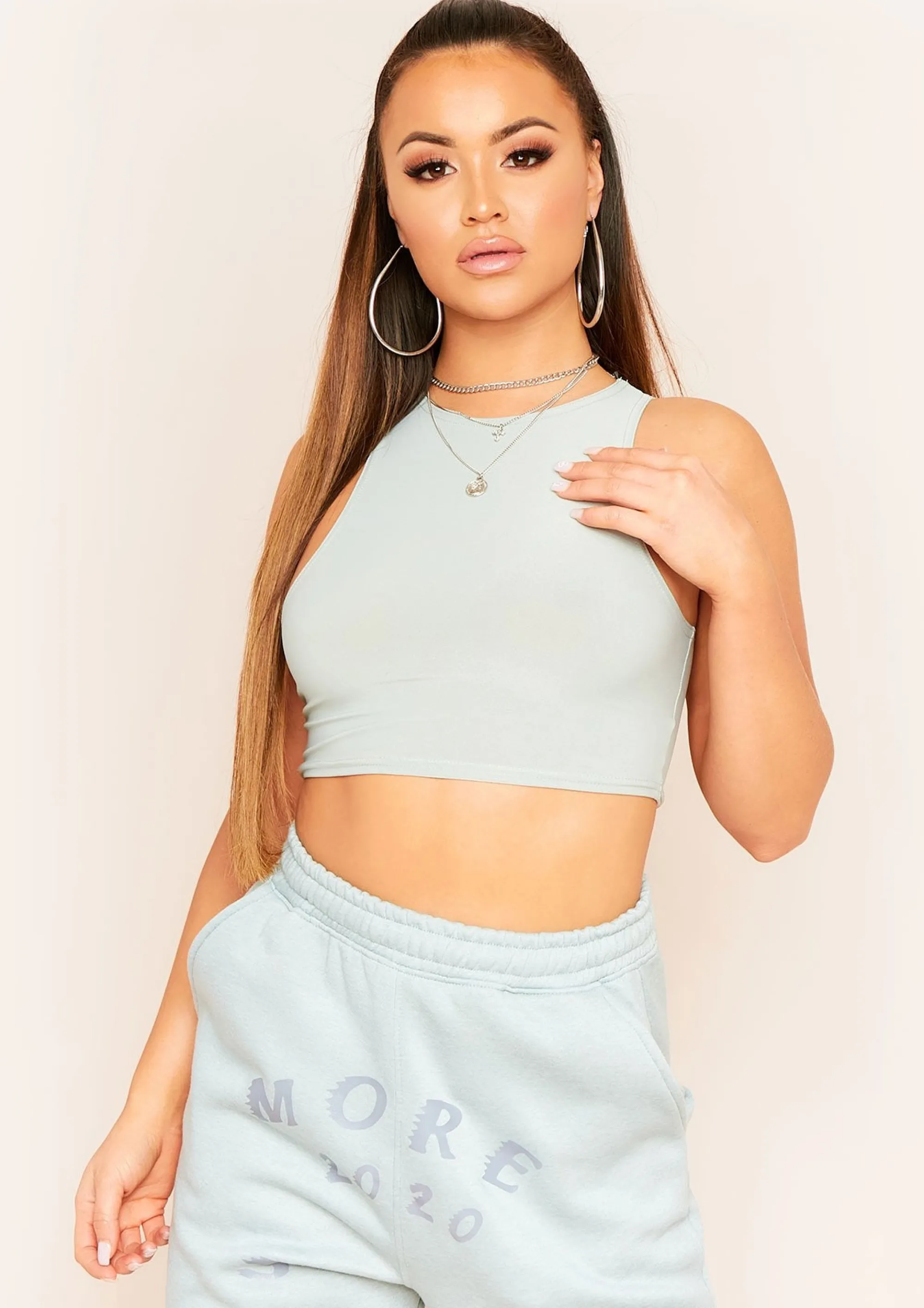 Missy Empire Kylie Olive Extreme Racer Crop Top Discount