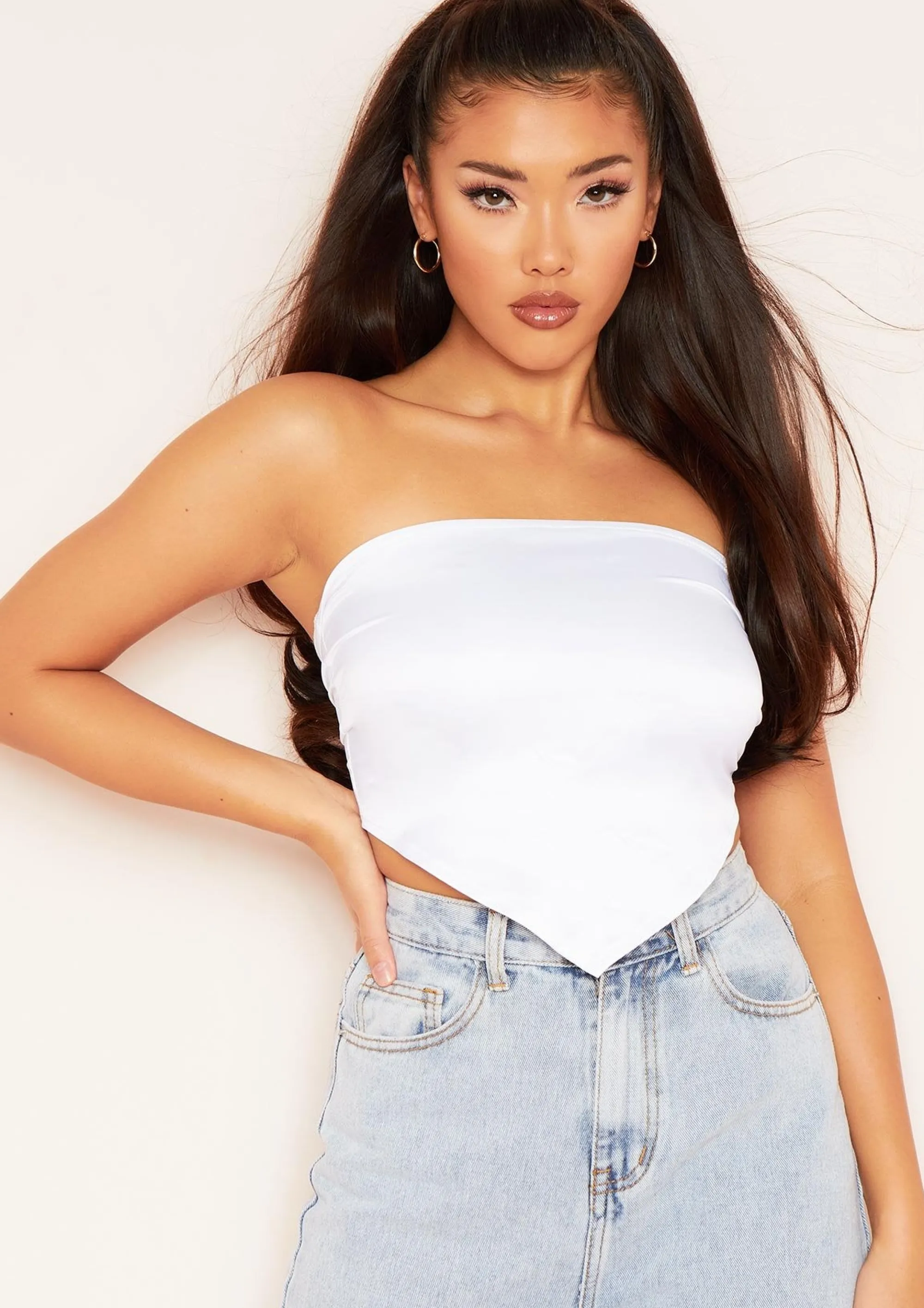 Missy Empire Layla White Satin Tie Back Bandana Crop Top Best Sale