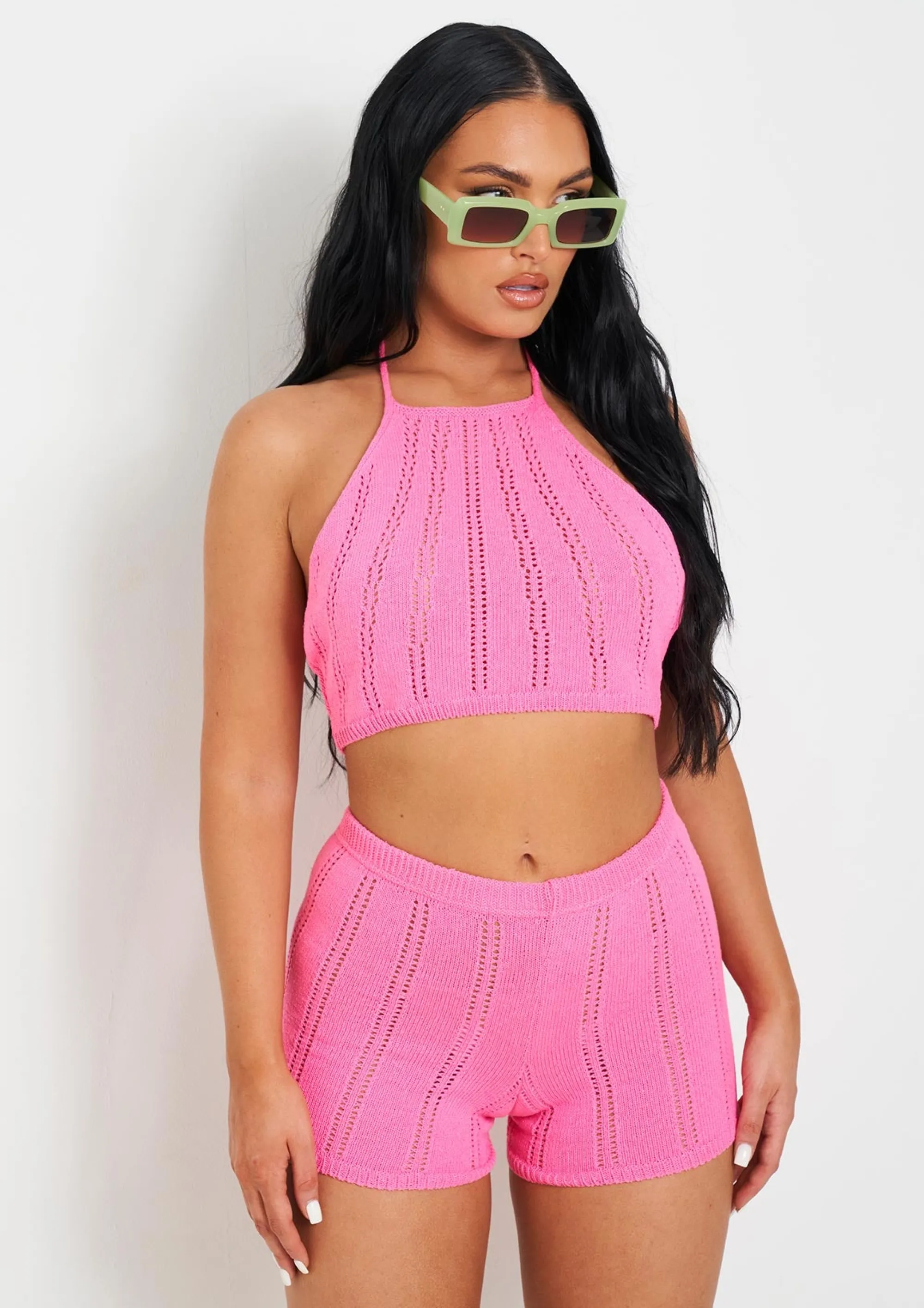 Missy Empire Laylani Pink Stitch Detail Knit Halter Neck Top Store