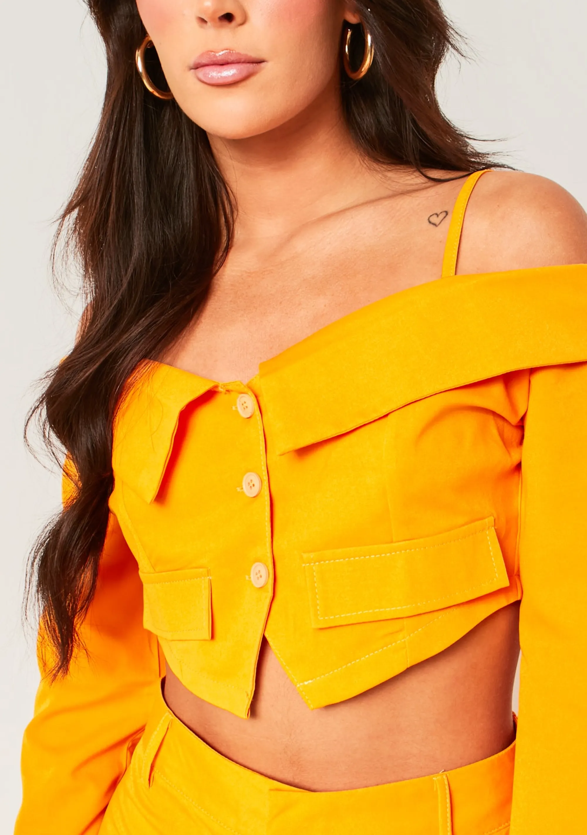 Missy Empire Liora Orange Fold Over Tailored Long Sleeve Top Outlet