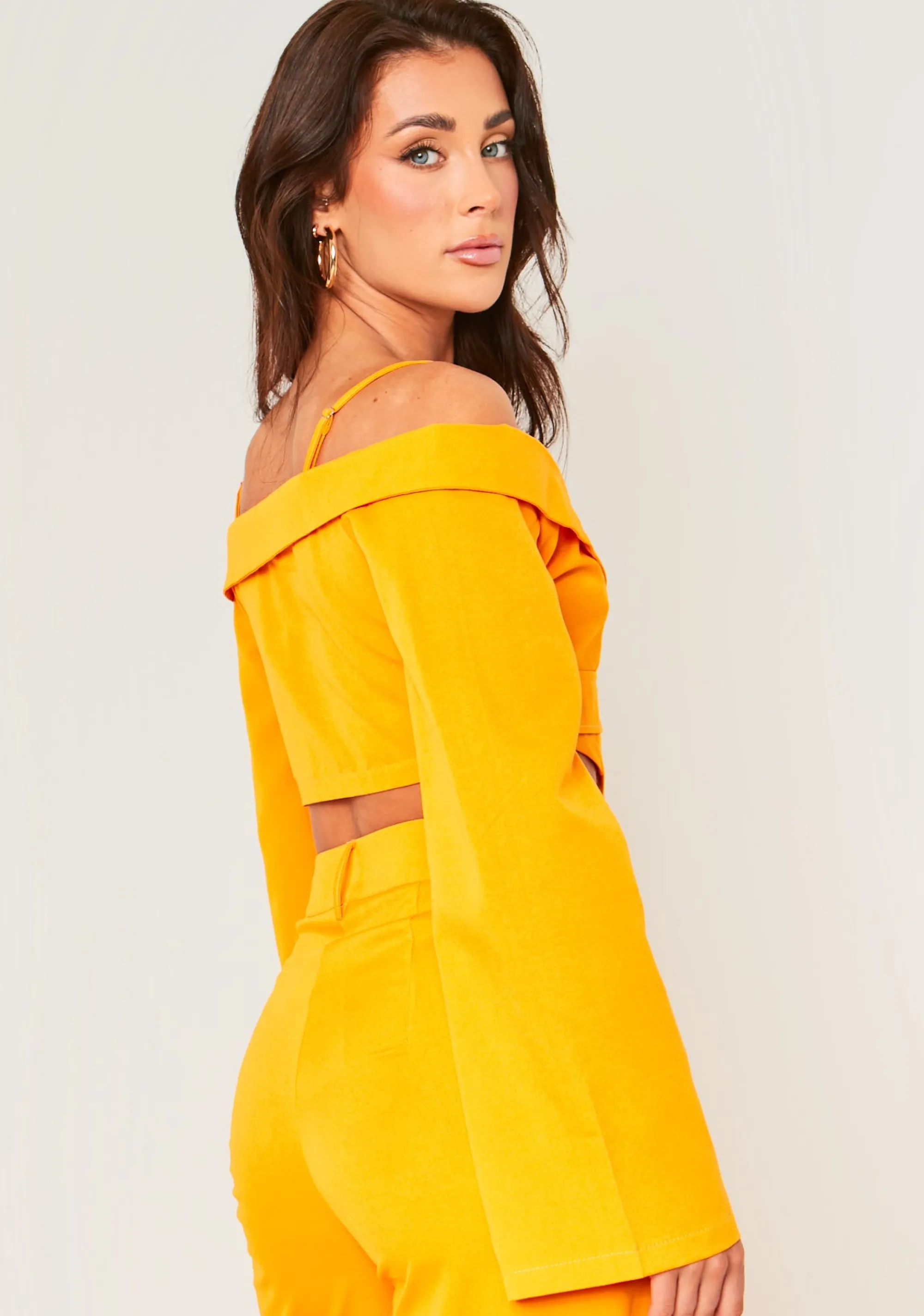 Missy Empire Liora Orange Fold Over Tailored Long Sleeve Top Outlet