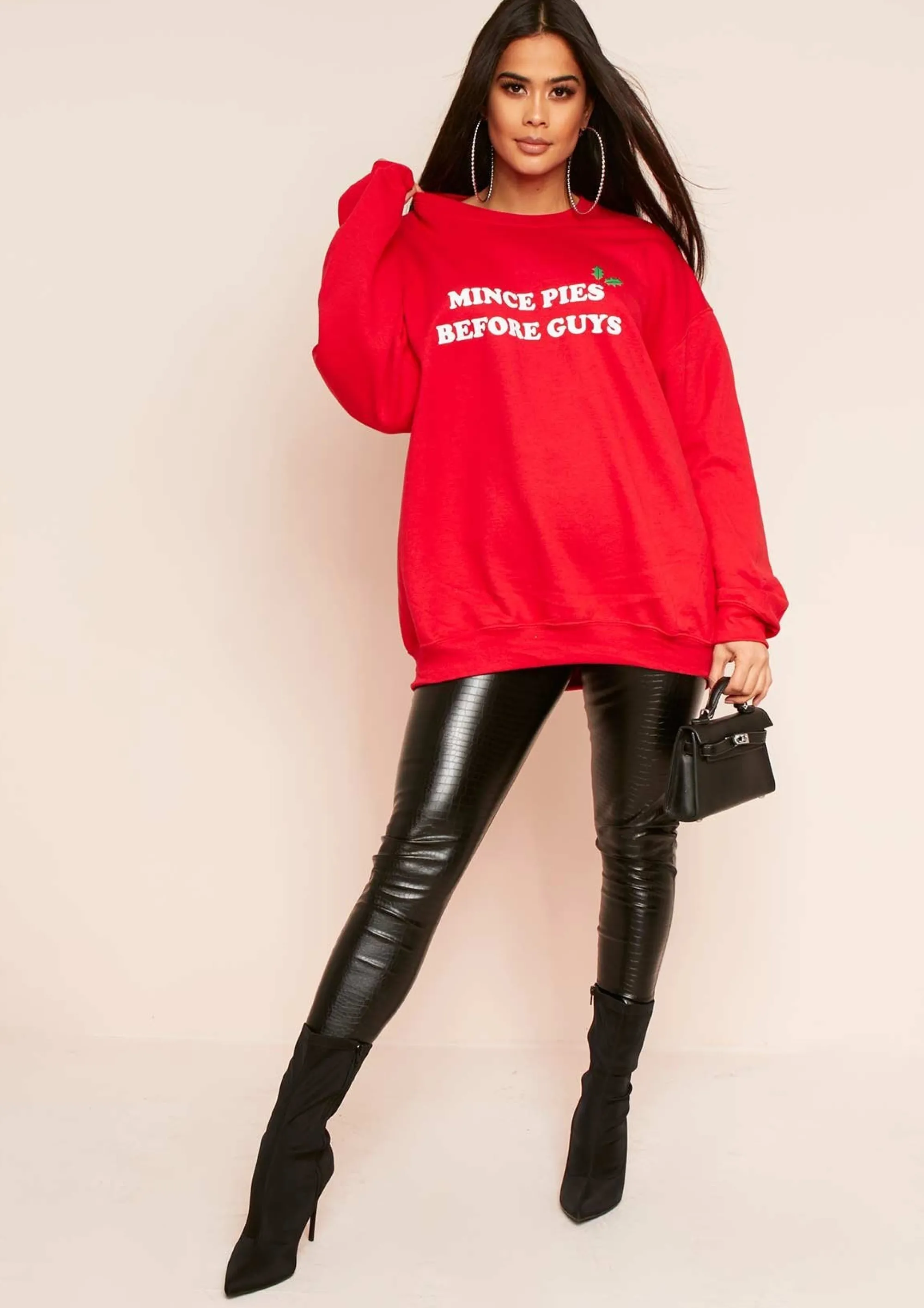 Missy Empire Lissy Red 'Mince Pies Before Guys' Christmas Slogan Sweatshirt Best