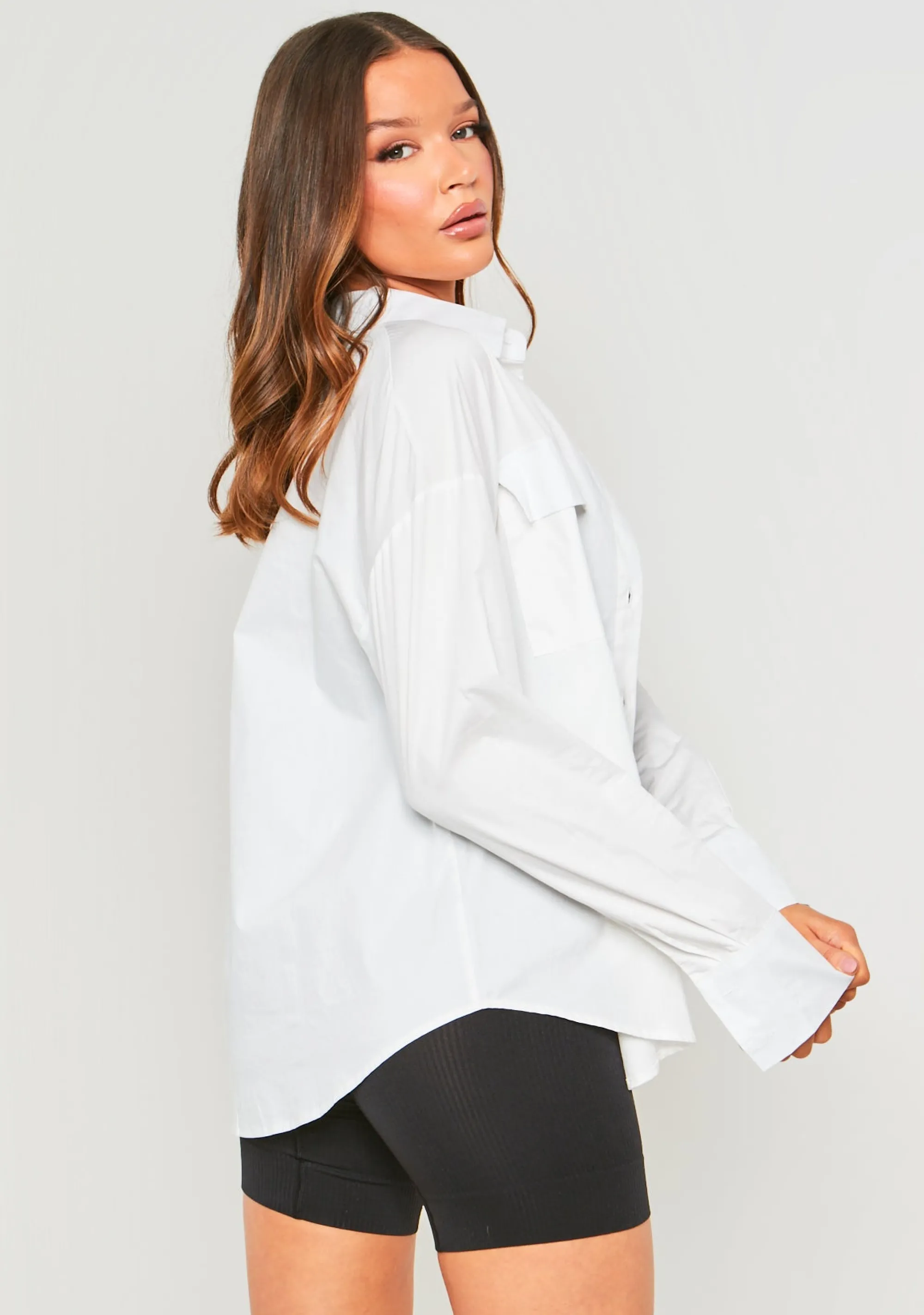 Missy Empire Lottie White Oversized Shirt With Pocket Detail Fashion