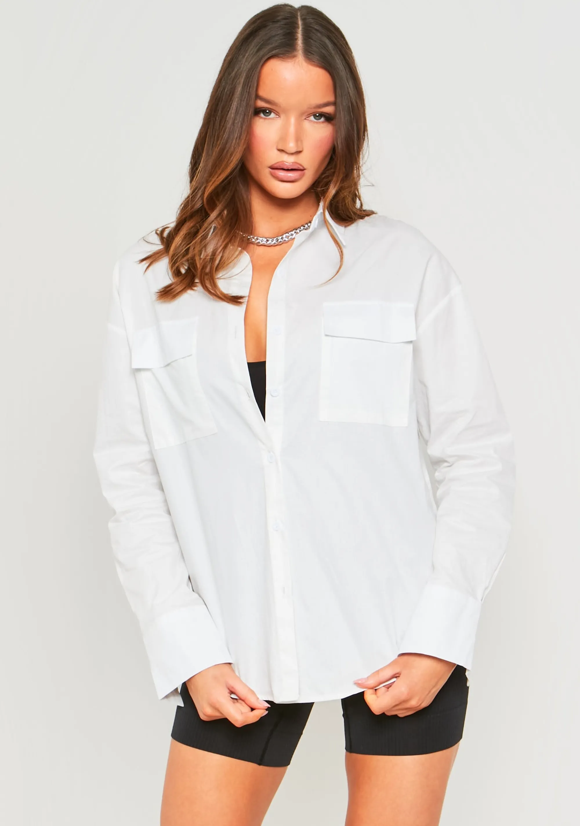 Missy Empire Lottie White Oversized Shirt With Pocket Detail Fashion