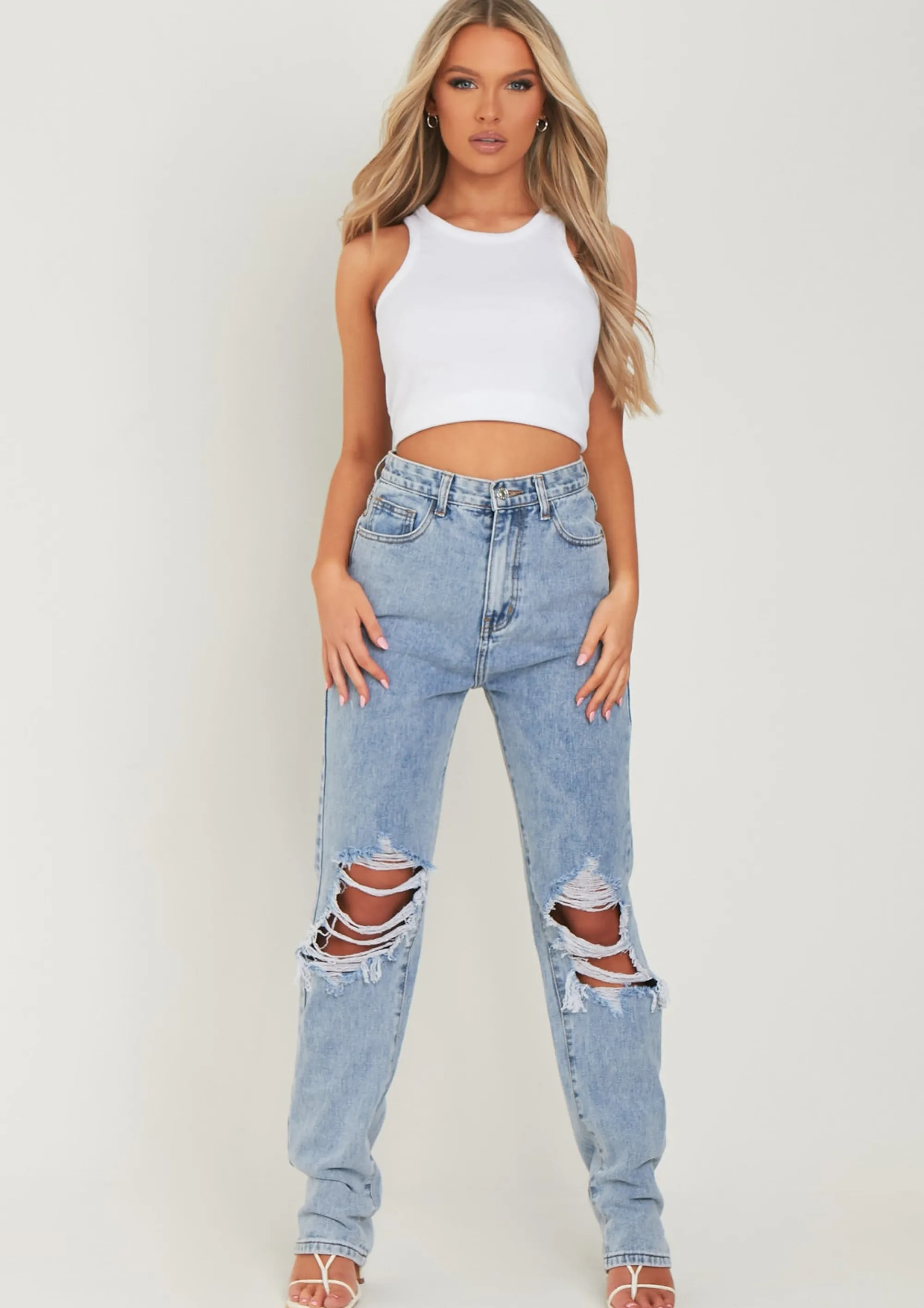 Missy Empire Lucie Light Blue Ripped Straight Leg Jeans Best Sale